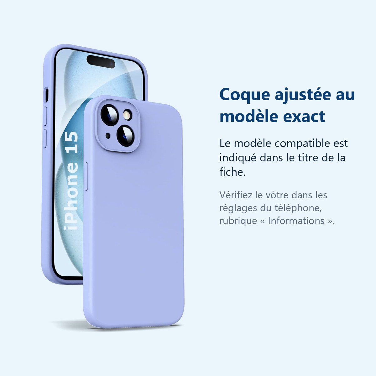 Accessoire ajusté au modèle exact – Coque Silicone Violet Pour iPhone 15