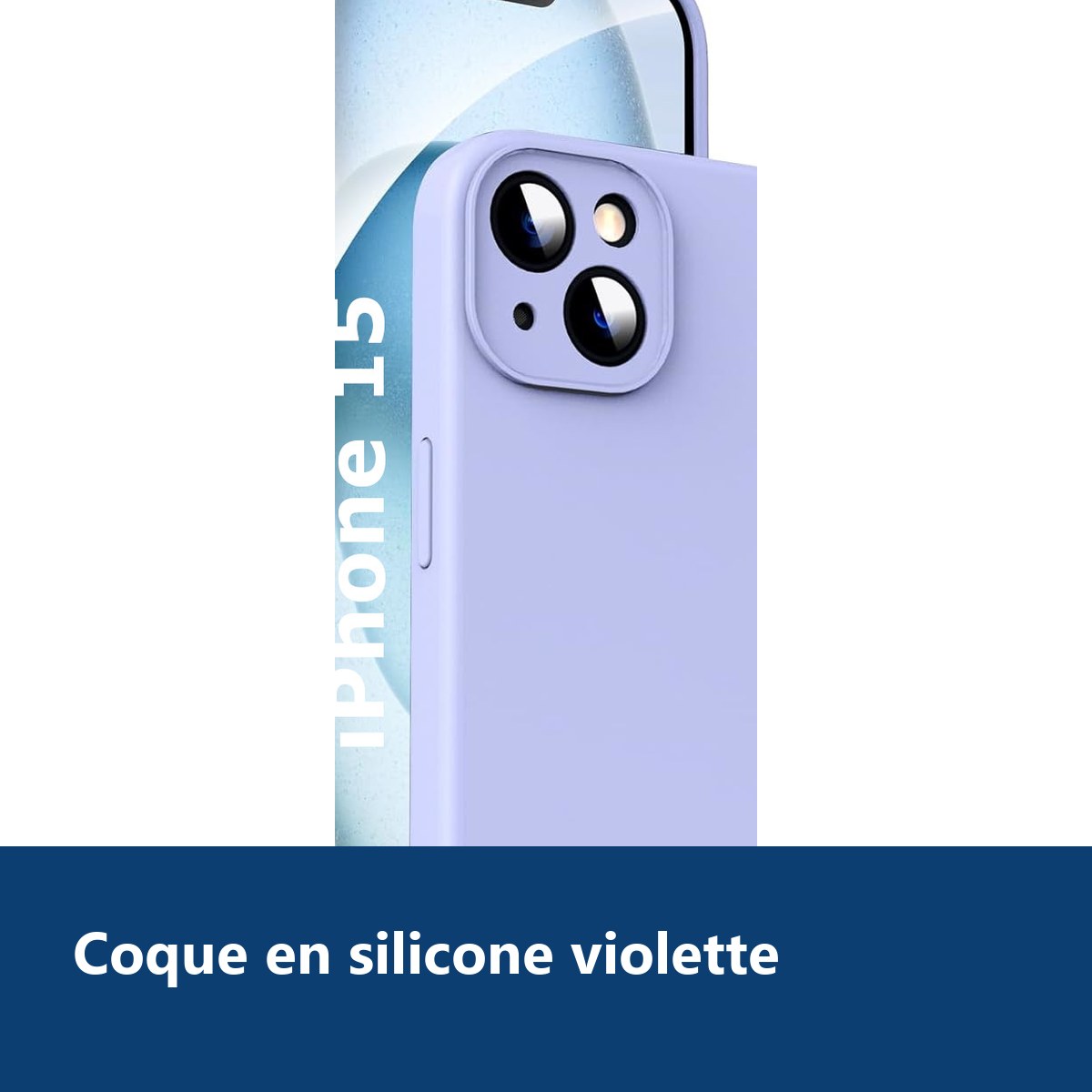 Vue de détail – Coque Silicone Violet Pour iPhone 15