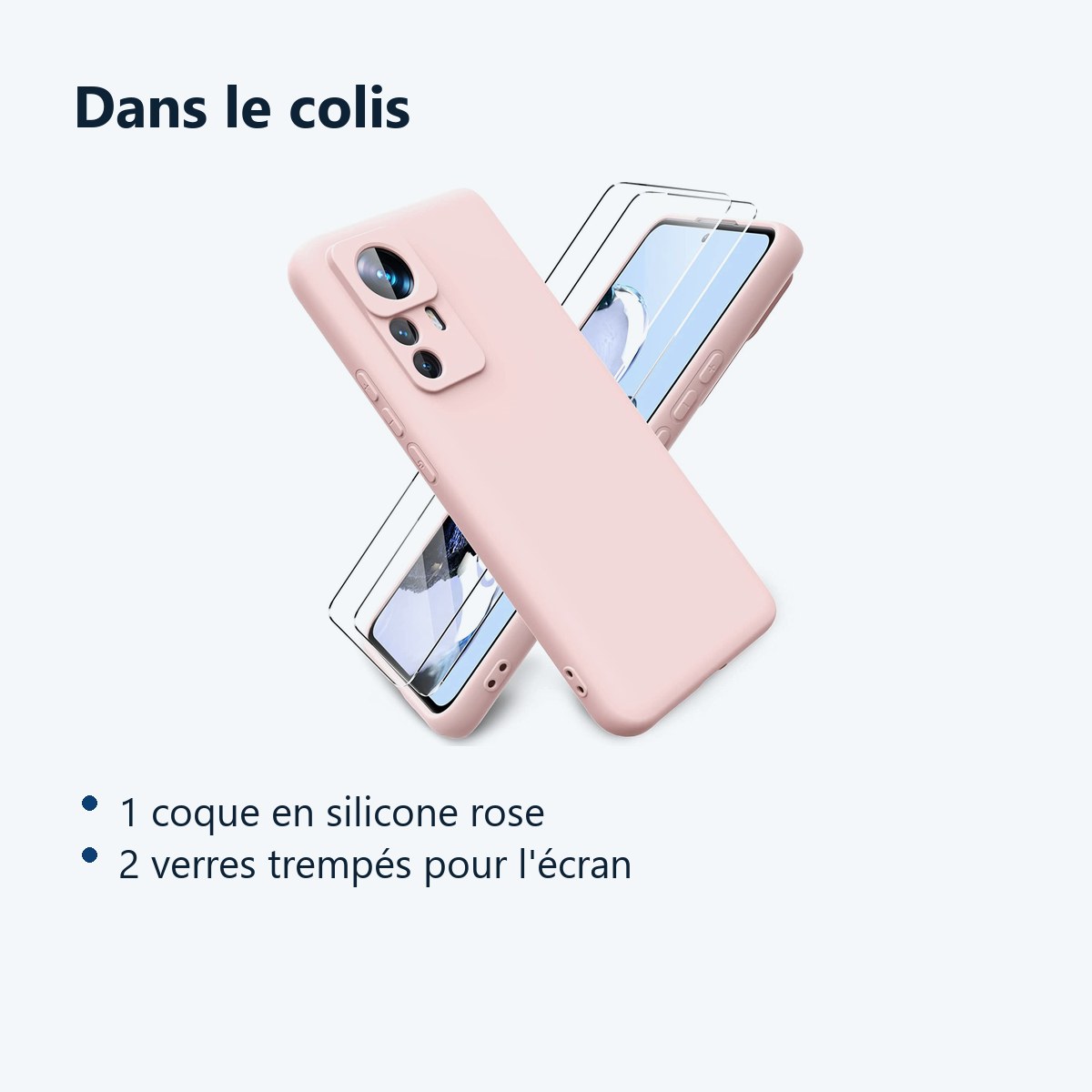 Contenu du colis – Coque Silicone Couleur Rose + 2 Verres Trempes Pour Xiaomi 12T 5G