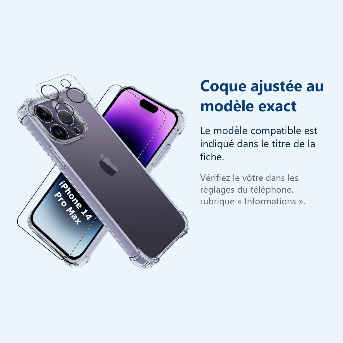 Accessoire ajusté au modèle exact – Coque Silicone Transparente Angles Renforces + Verre Trempe et Protection Camera Arriere