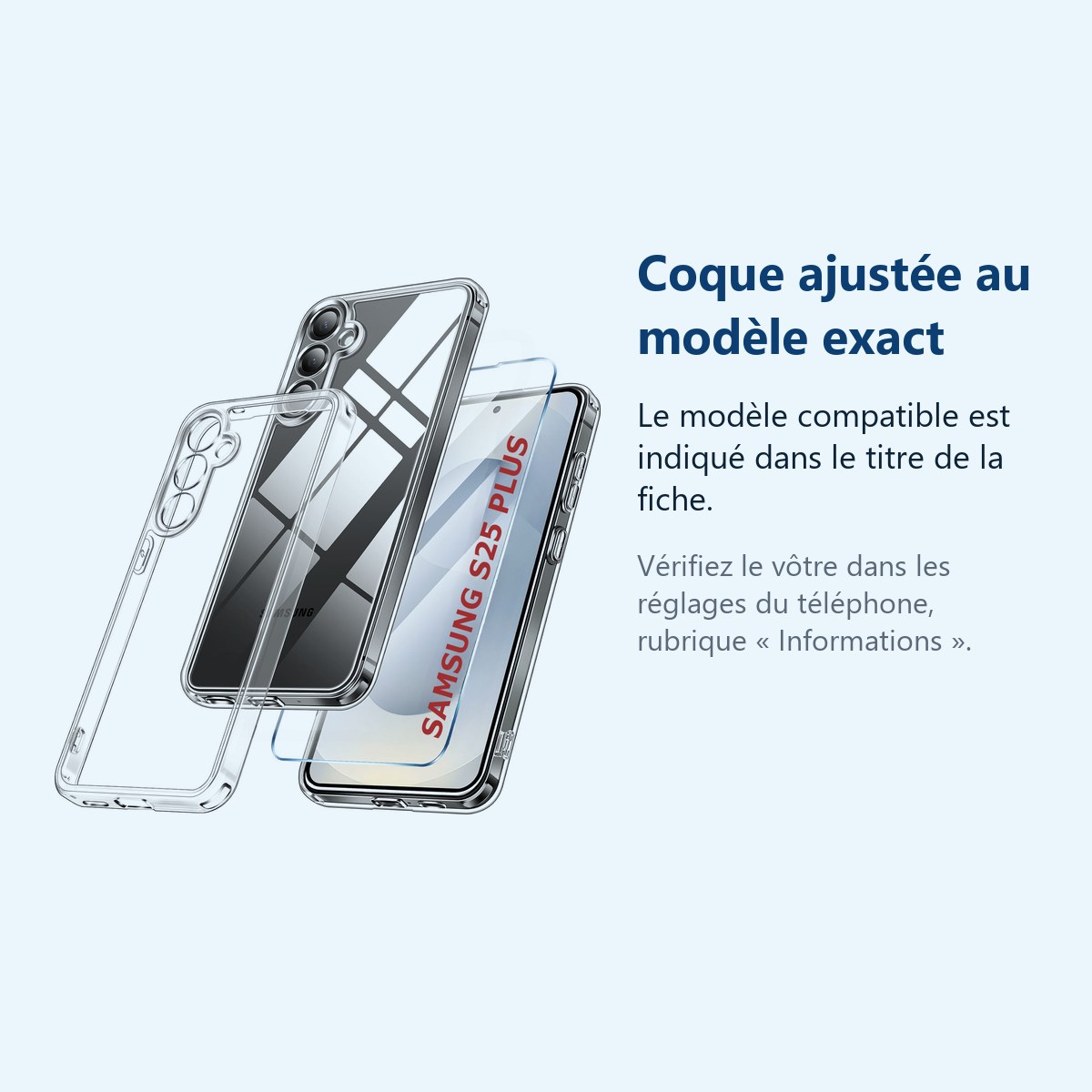 Accessoire ajusté au modèle exact – Coque Pour Samsung Galaxy S25 Plus Silicone Transparente Angles Renforces + Verre Trempe