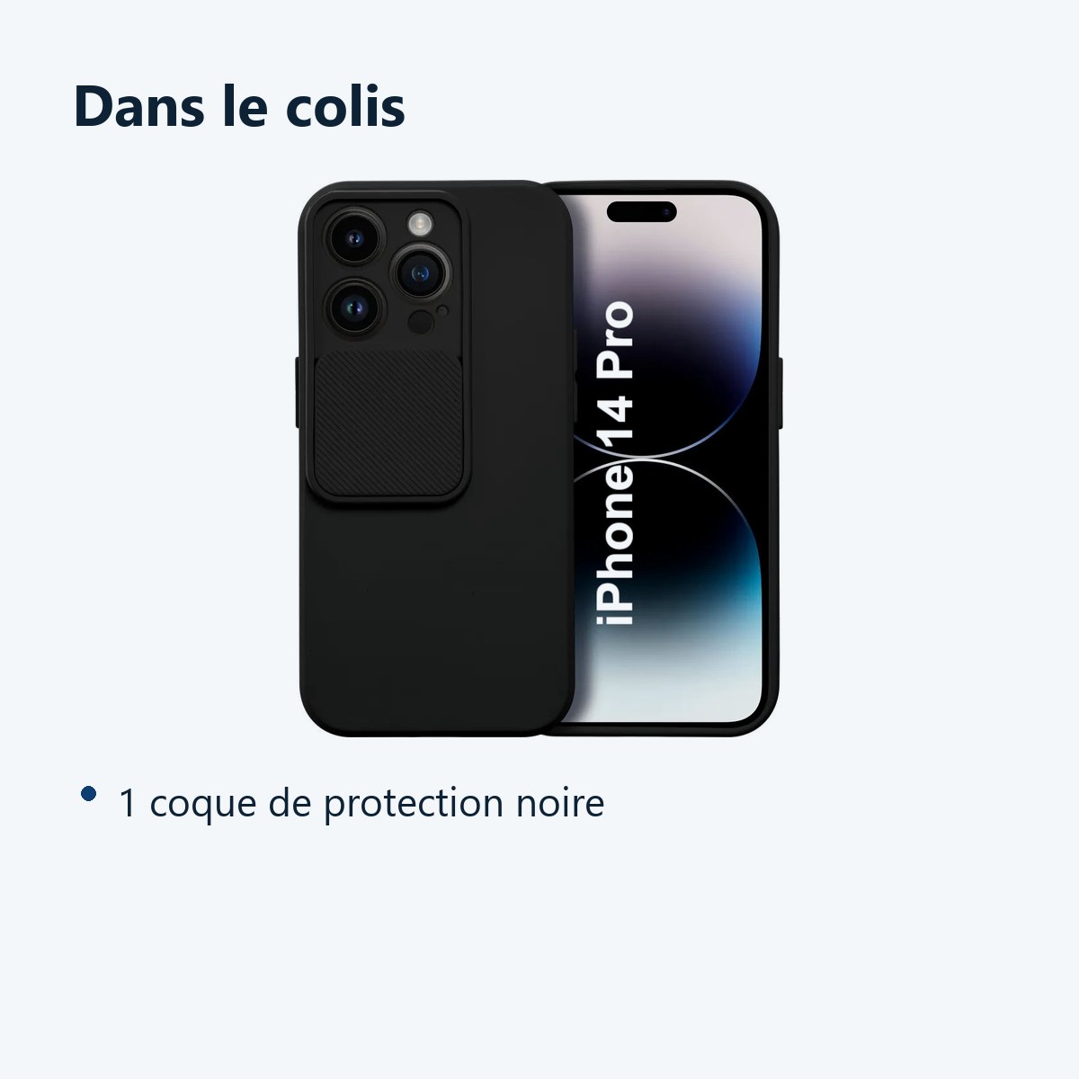 Contenu du colis – Coque Cam Slide couleur Noir Pour iPhone 14 Pro