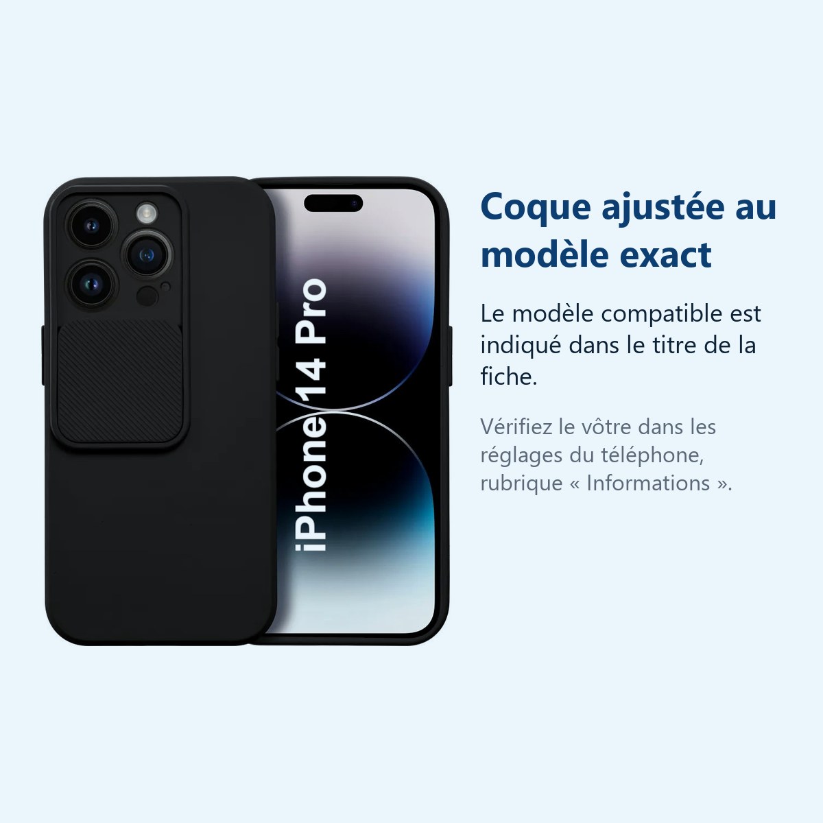 Accessoire ajusté au modèle exact – Coque Cam Slide couleur Noir Pour iPhone 14 Pro