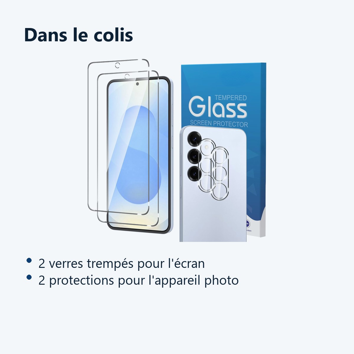 Contenu du colis – Verres Trempes et Protections Camera Arriere Transparent X2 Pour Samsung Galaxy S25 Plus