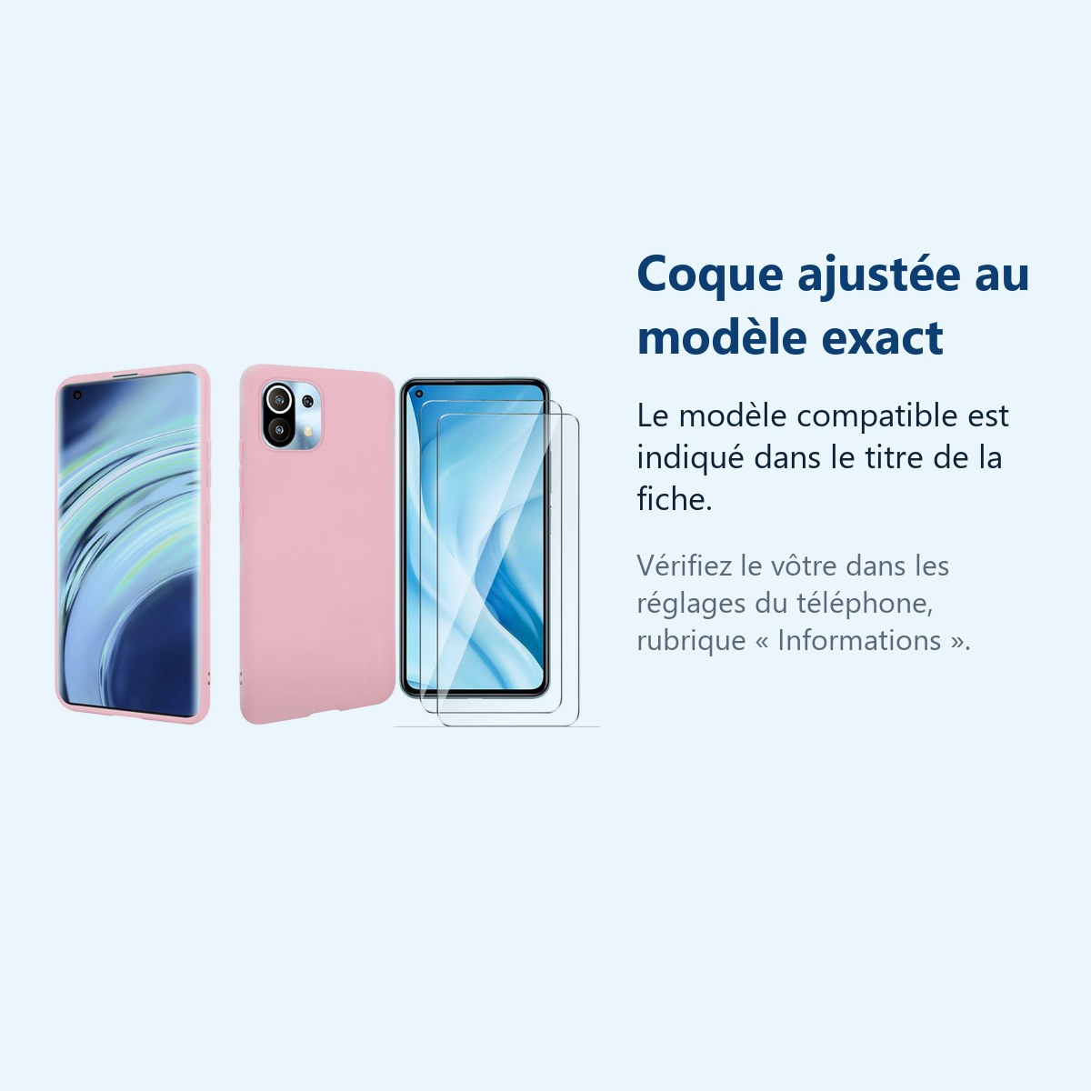Accessoire ajusté au modèle exact – Coque Silicone Rose + 2 Verres Trempes Pour Xiaomi Mi 11 Lite
