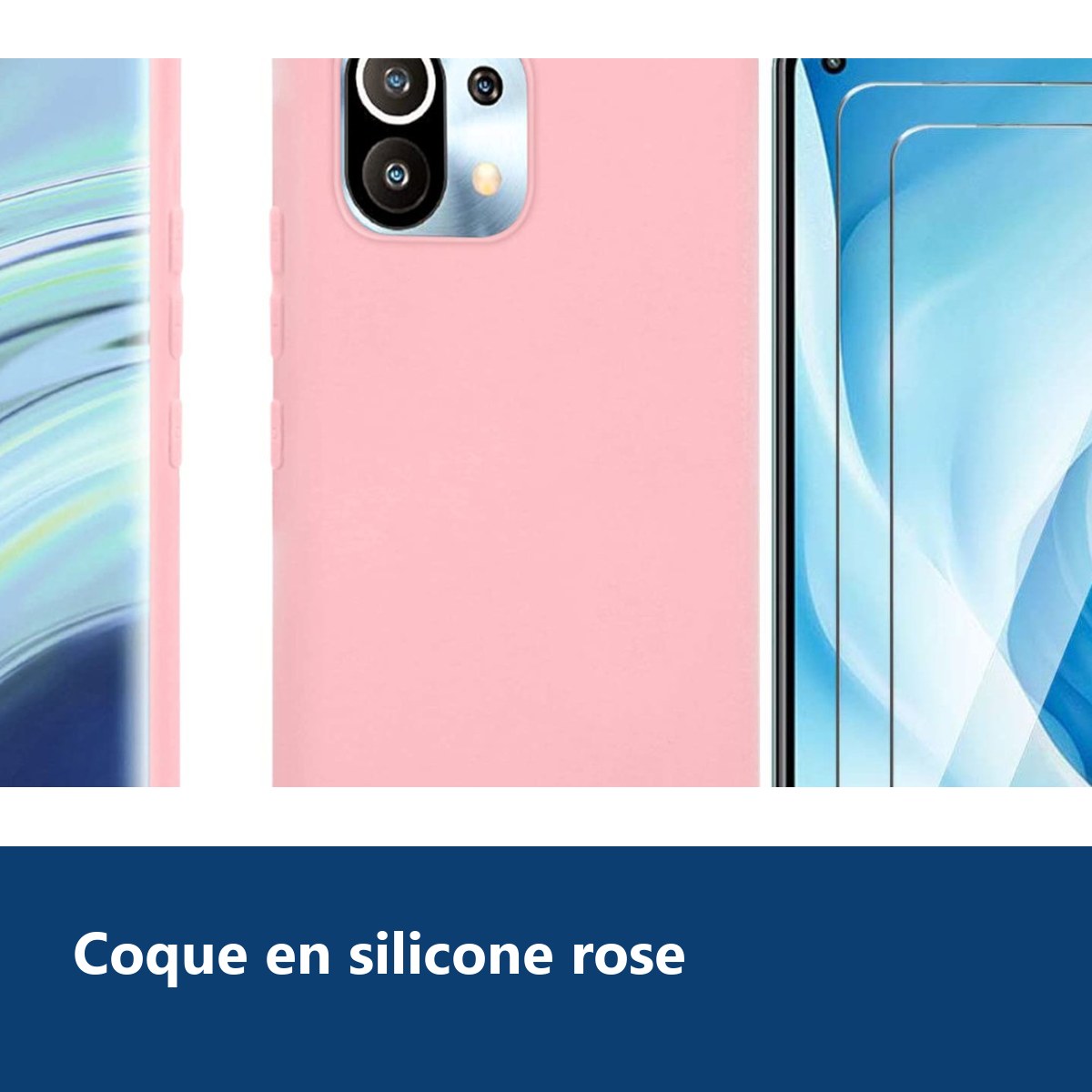 Vue de détail – Coque Silicone Rose + 2 Verres Trempes Pour Xiaomi Mi 11 Lite
