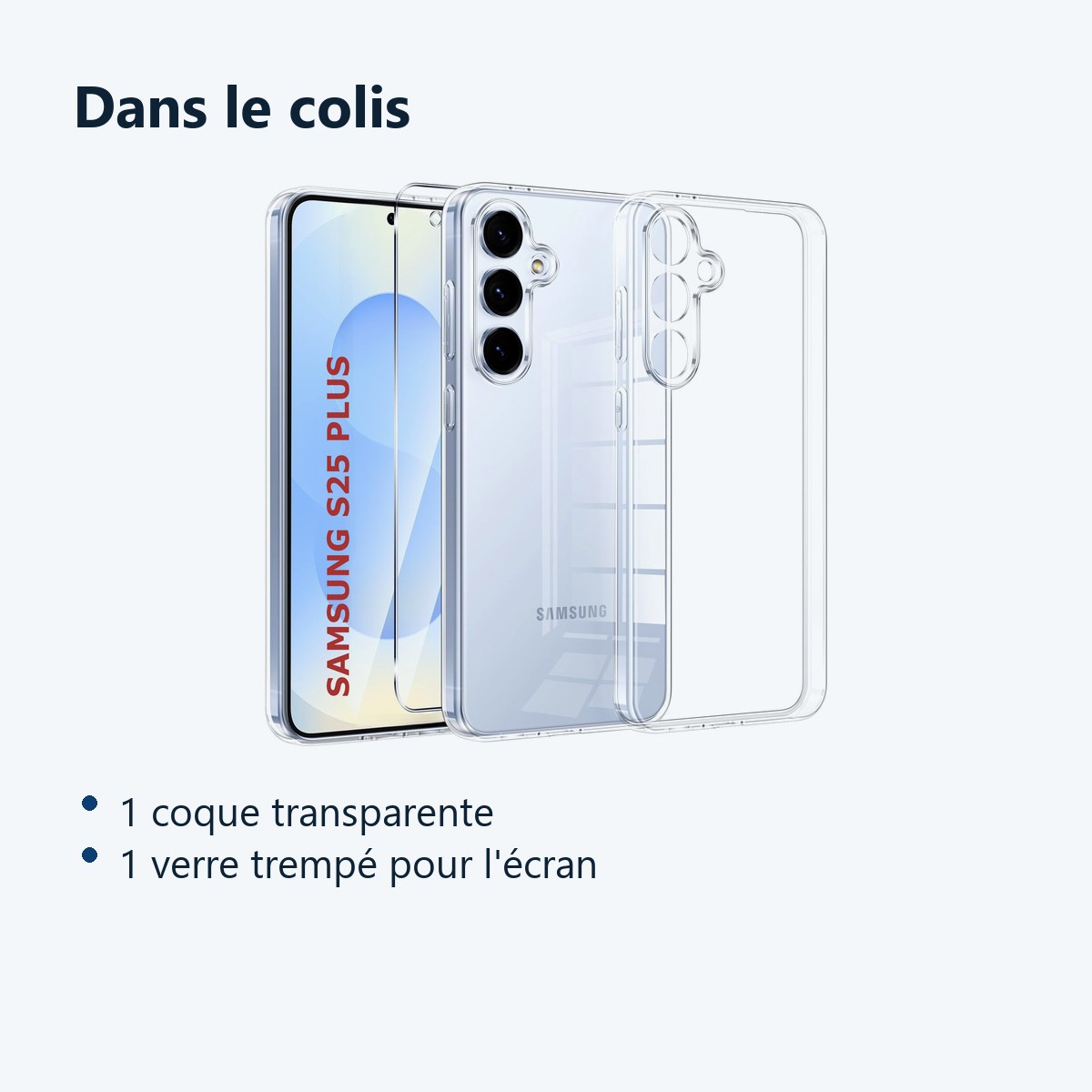 Contenu du colis – Coque Silicone Transparente + Verre Trempe Pour Samsung Galaxy S25 Plus