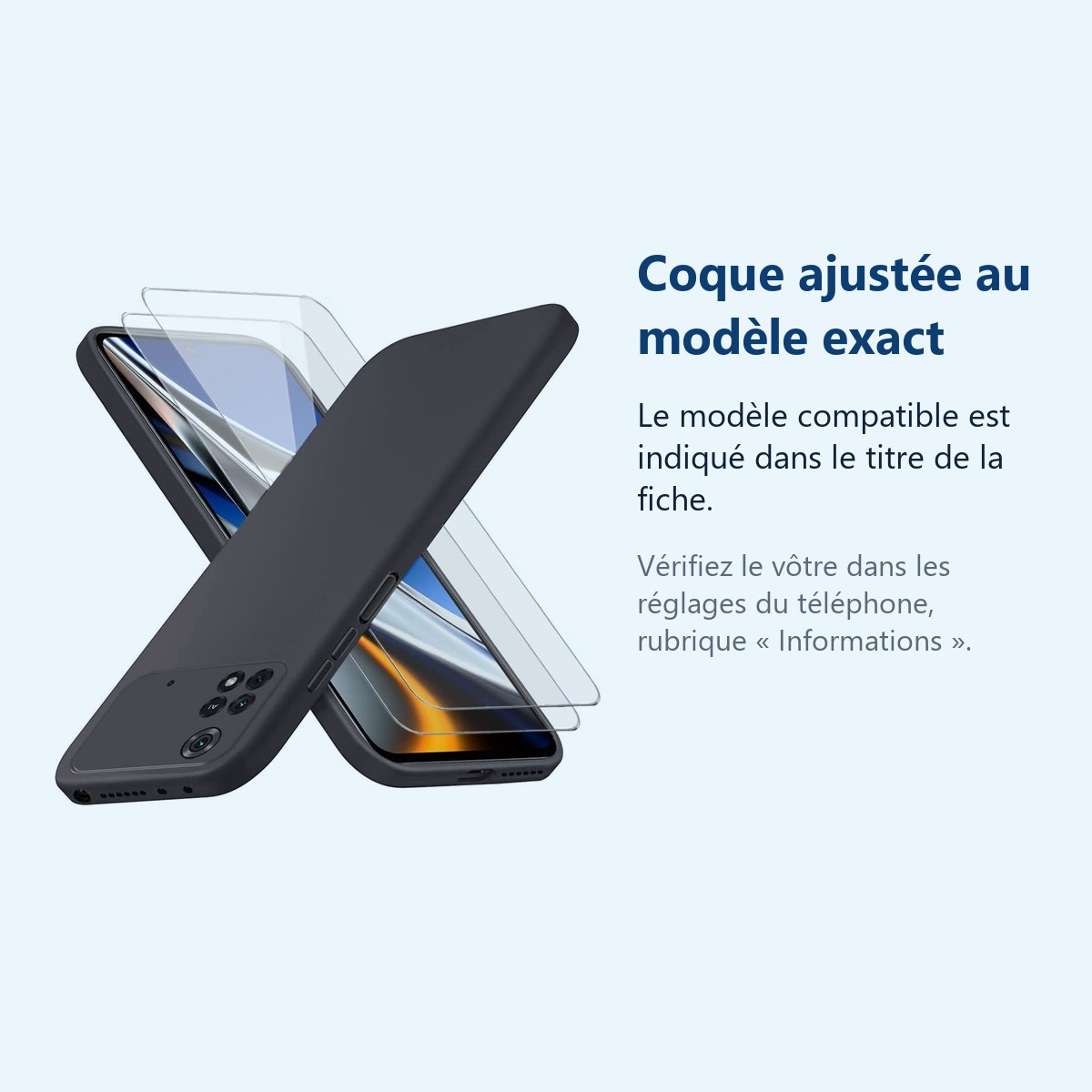 Accessoire ajusté au modèle exact – Coque Silicone Noir + 2 Verres Trempes Pour Poco X4 Pro 5G