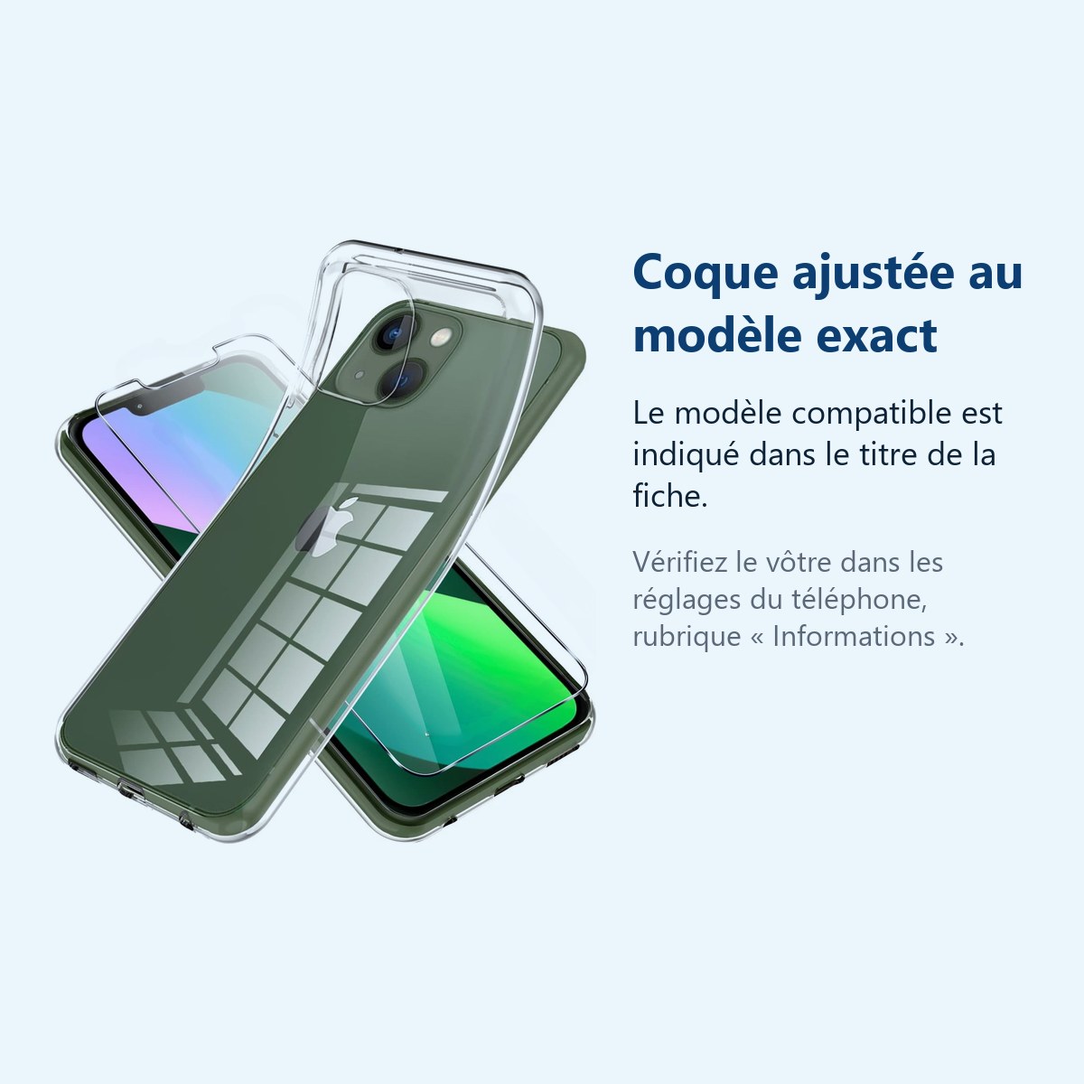 Accessoire ajusté au modèle exact – Coque Transparente pour iPhone 13 Mini (5,4 pouces) et Verre Trempé Film Protection Ecran