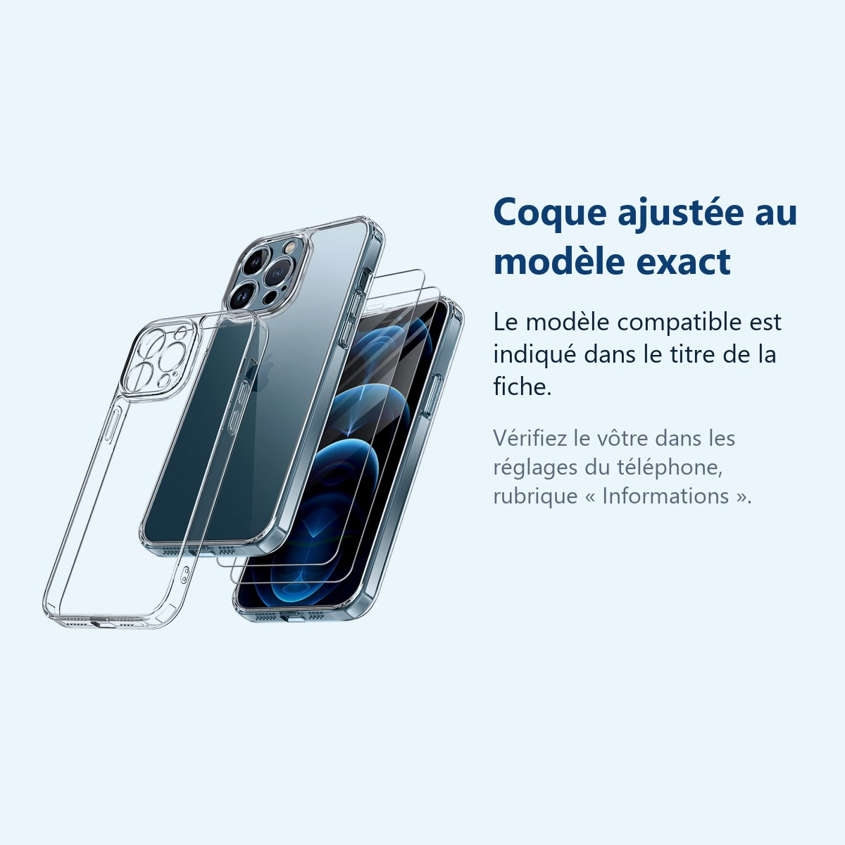 Accessoire ajusté au modèle exact – Coque antichoc pour iPhone 12 Pro Max (6,7 pouces) et 2 Verres Trempé Film Protection Ecr