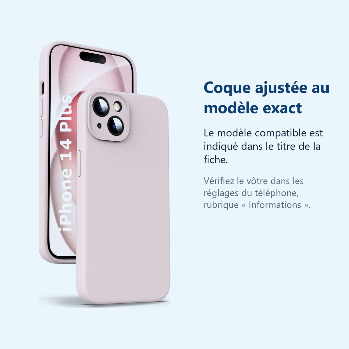 Accessoire ajusté au modèle exact – Coque Rose pour iPhone 14 Plus (6,7 pouces)