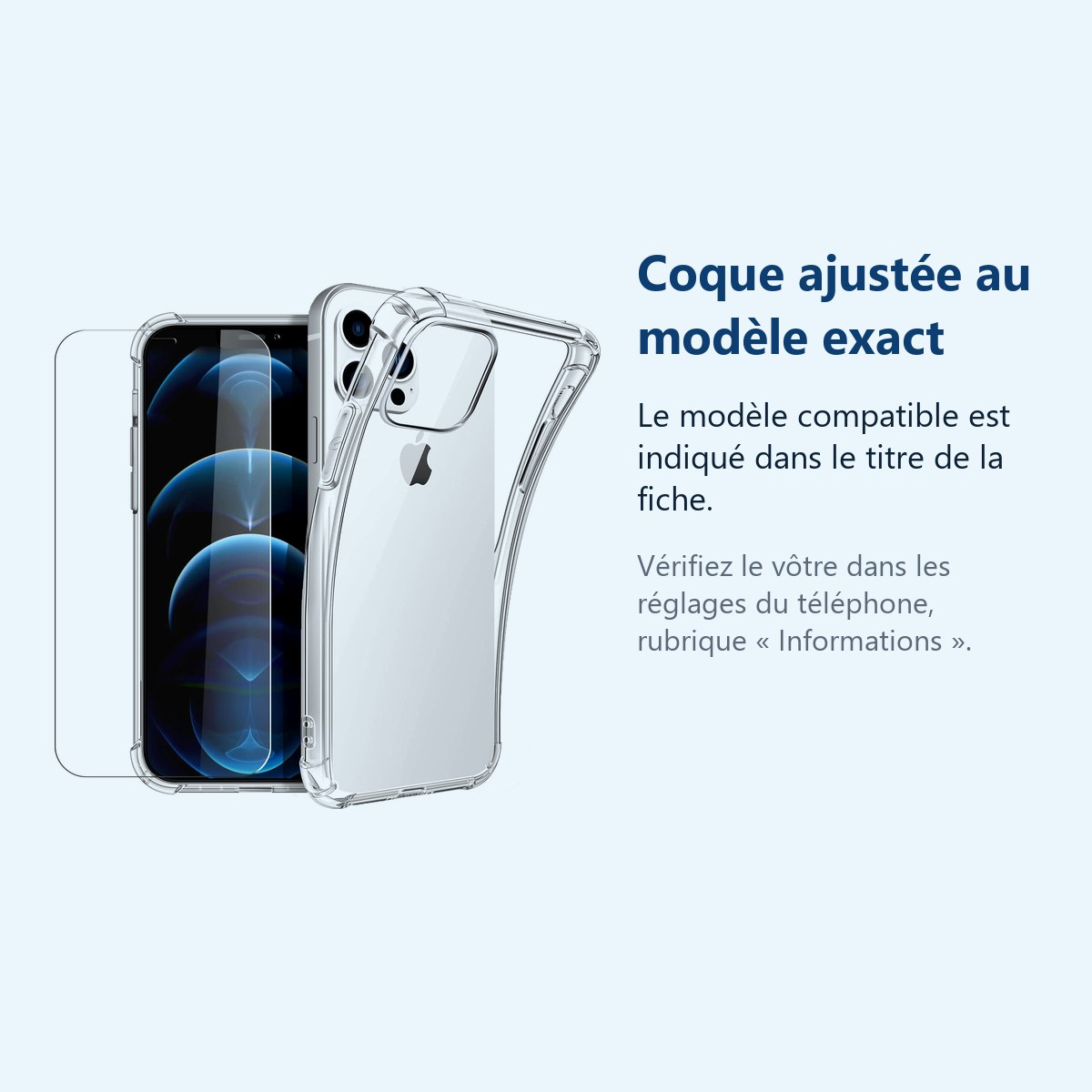 Accessoire ajusté au modèle exact – Coque antichoc pour iPhone 12 Pro Max (6,7 pouces) et Verre Trempé Film Protection Ecran