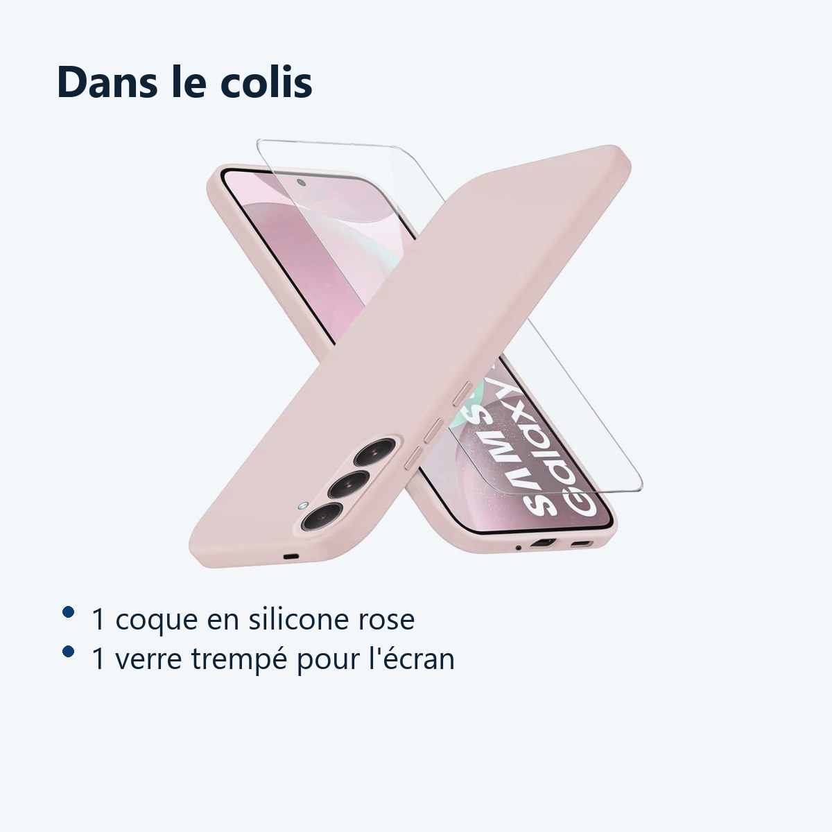 Contenu du colis – Coque Pour Samsung Galaxy S24 Plus Silicone Rose + Verre Trempe