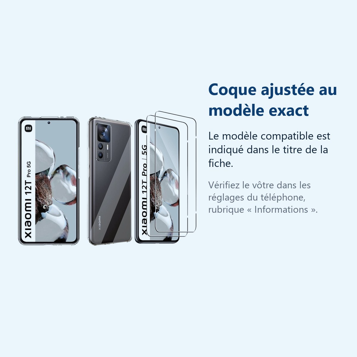 Accessoire ajusté au modèle exact – Coque Silicone Transparente + 2 Vitres Protection Ecran Pour Xiaomi 12T Pro 5G