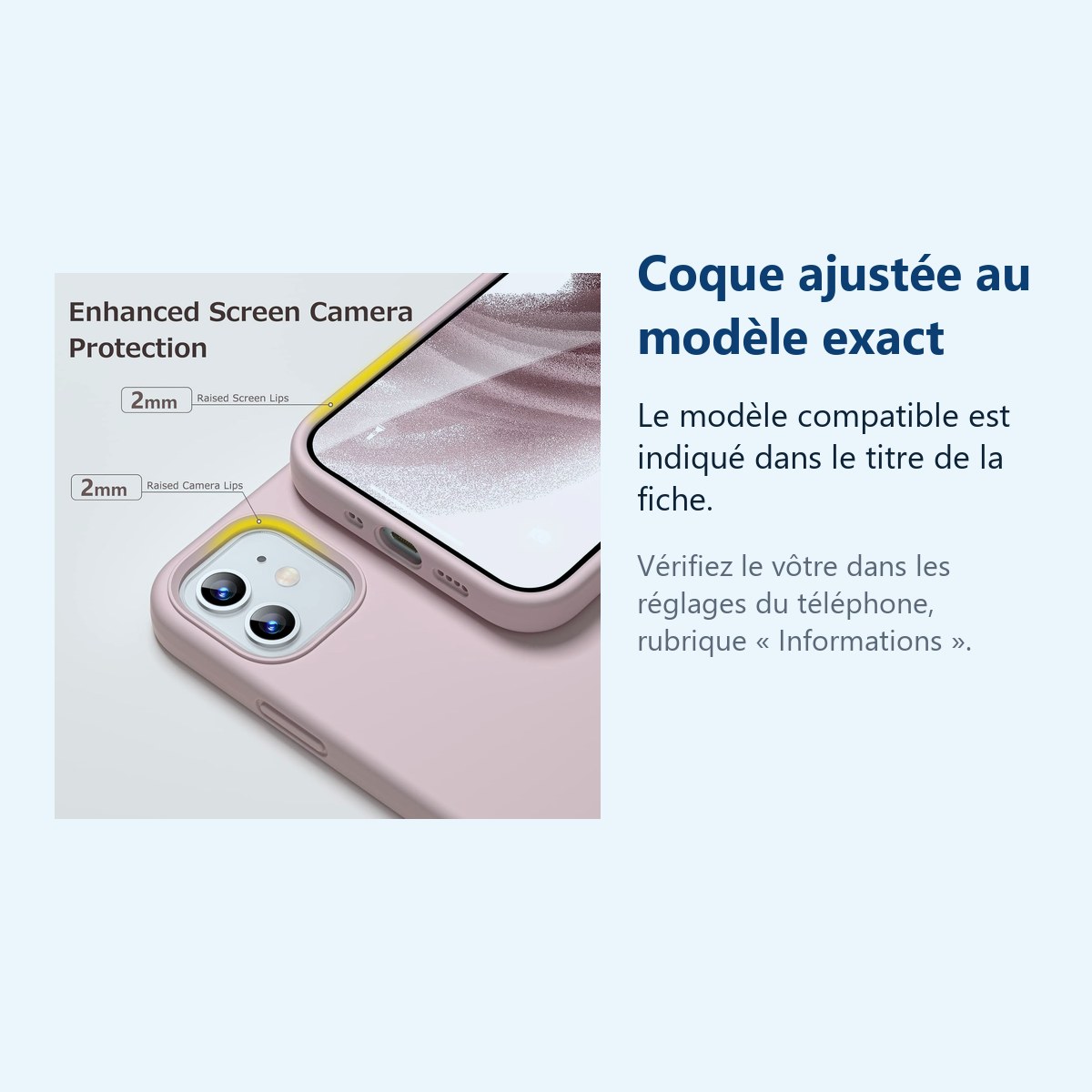 Accessoire ajusté au modèle exact – Coque Rose pour iPhone 12 Mini (5,4 pouces)