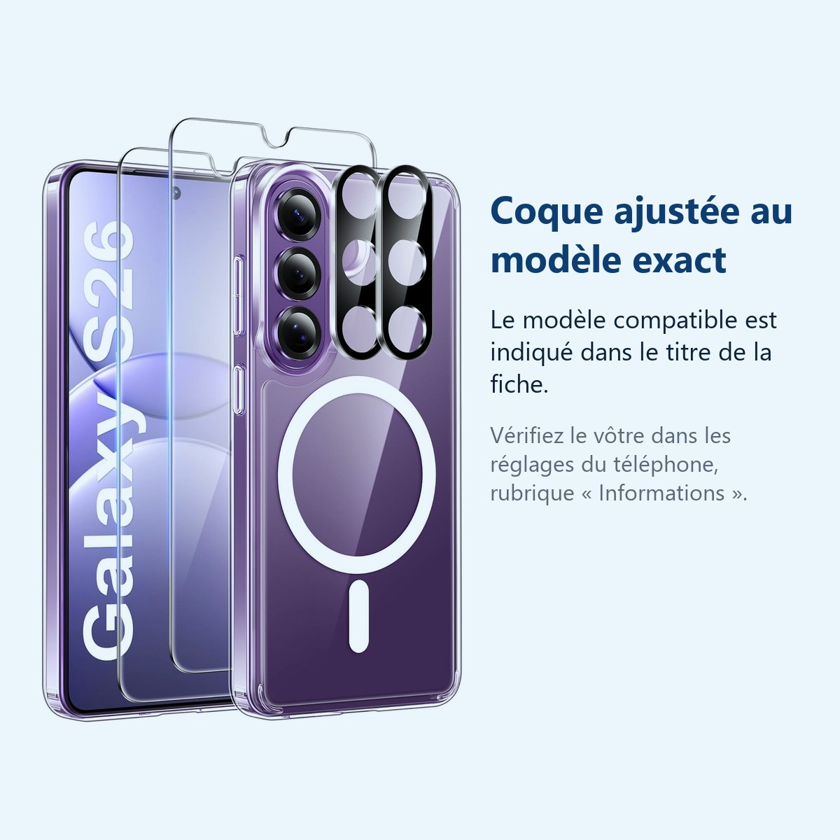 Accessoire ajusté au modèle exact – Coque Silicone Transparente Compatible Magsafe + Verres Trempes et Protections Camera Arr