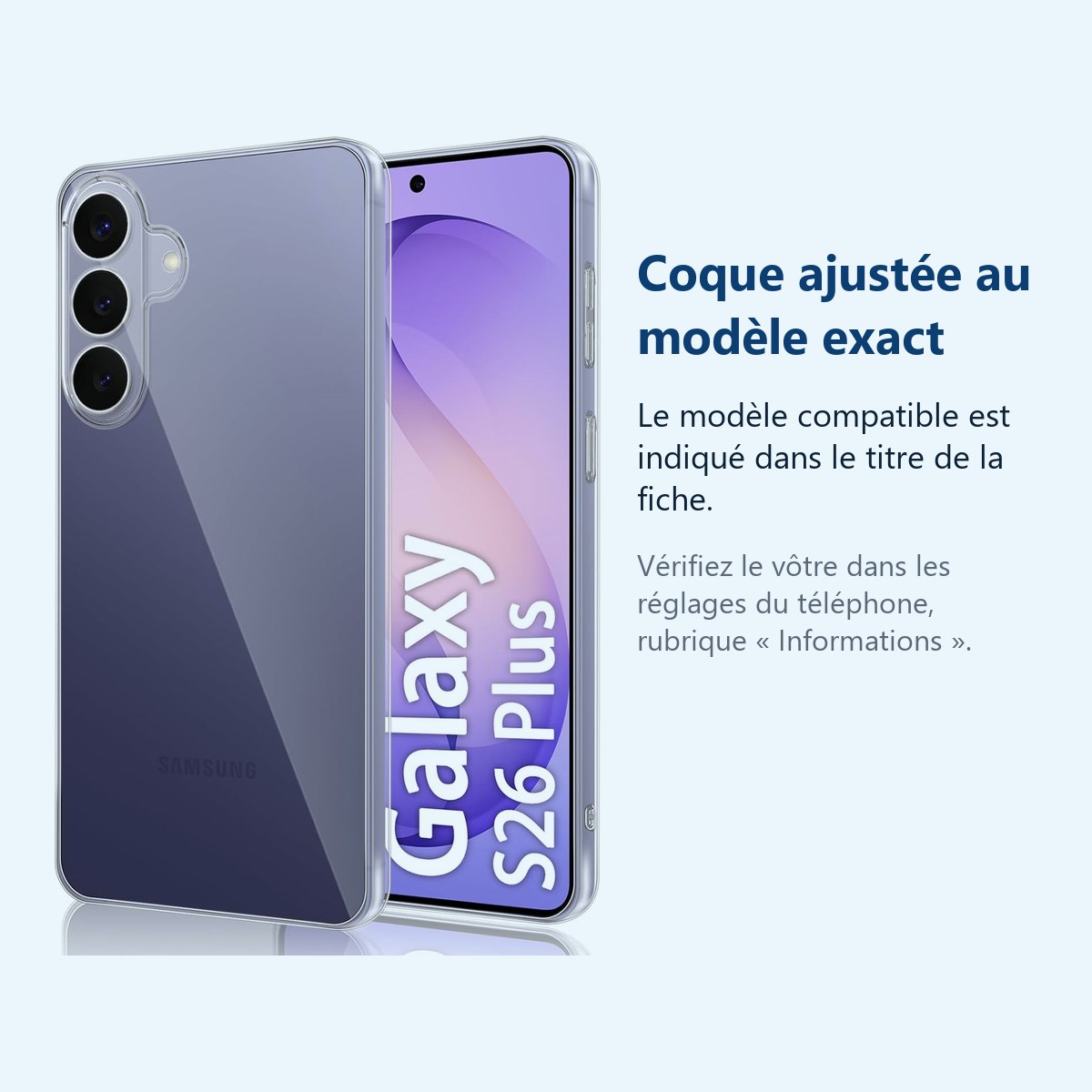 Accessoire ajusté au modèle exact – Coque Silicone Transparente Pour Samsung Galaxy S26 Plus