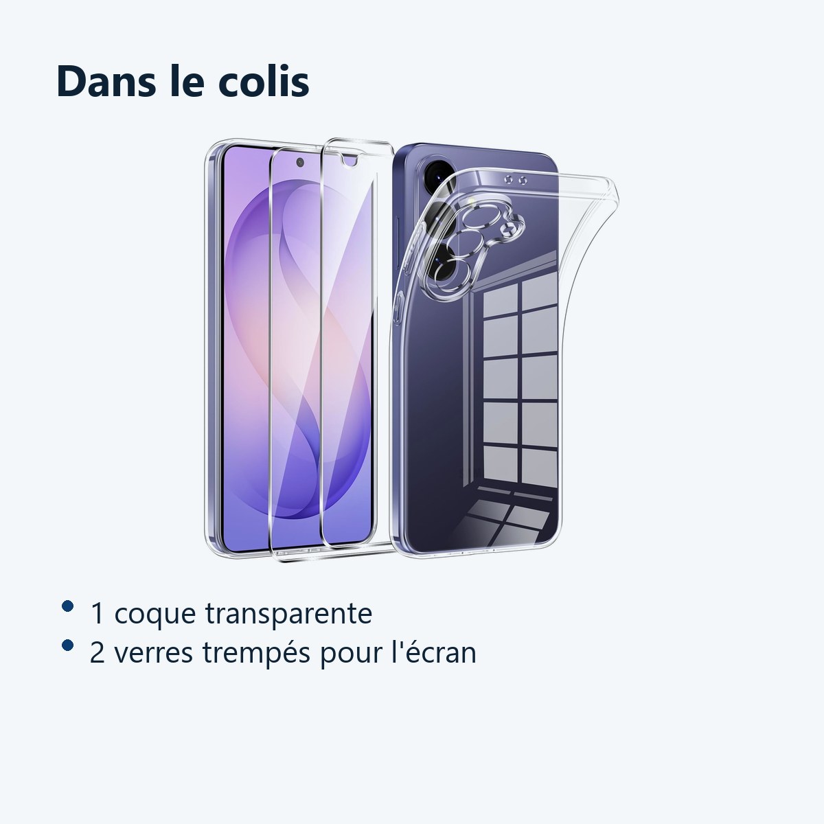 Contenu du colis – Coque Silicone Transparente + 2 Verres Trempes Pour Samsung Galaxy S26 Plus