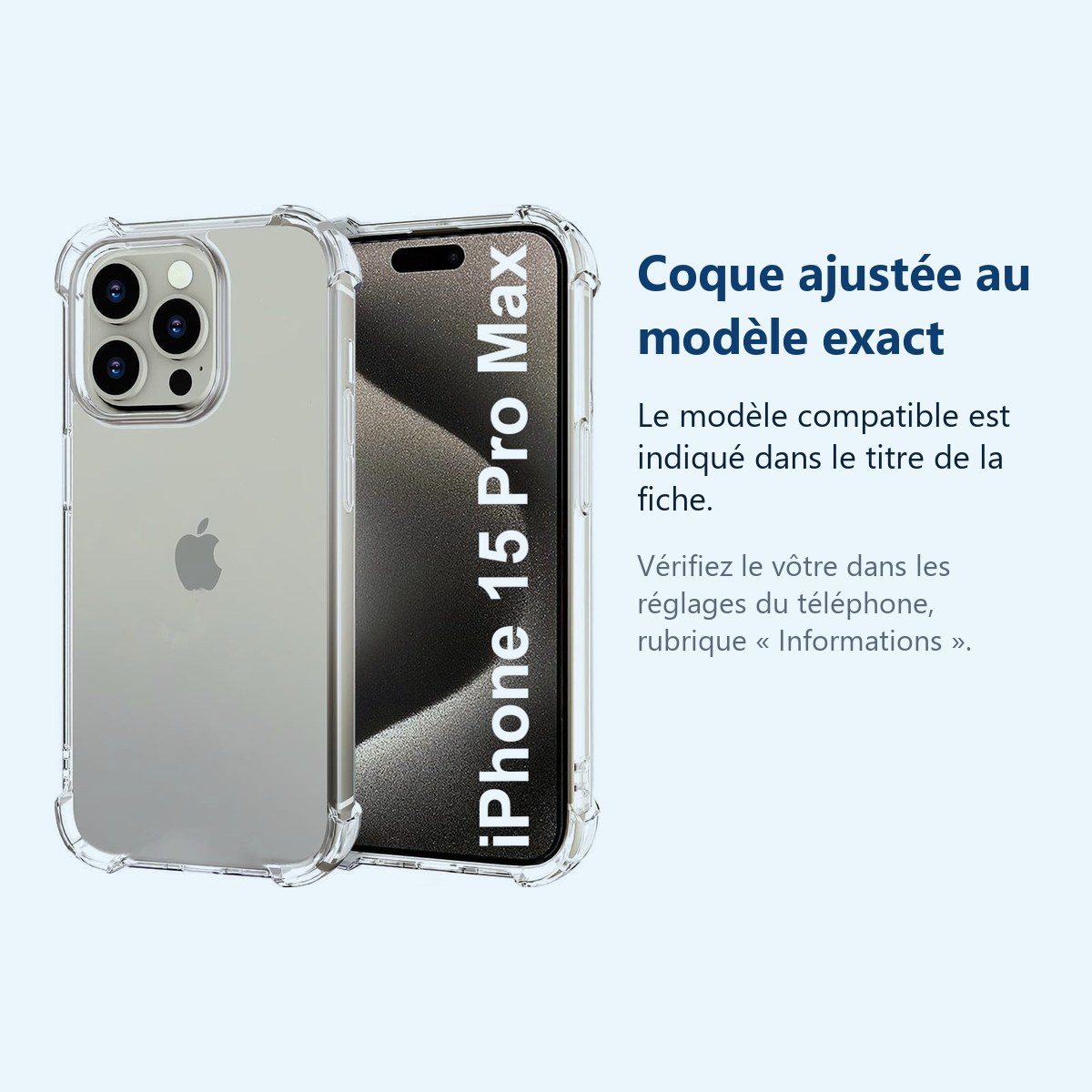 Accessoire ajusté au modèle exact – Coque Silicone Transparente Angles Renforces Pour iPhone 15 Pro Max / Ultra