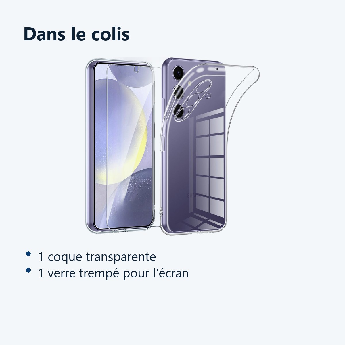 Contenu du colis – Coque Silicone Transparente + Verre Trempe Pour Samsung Galaxy S24