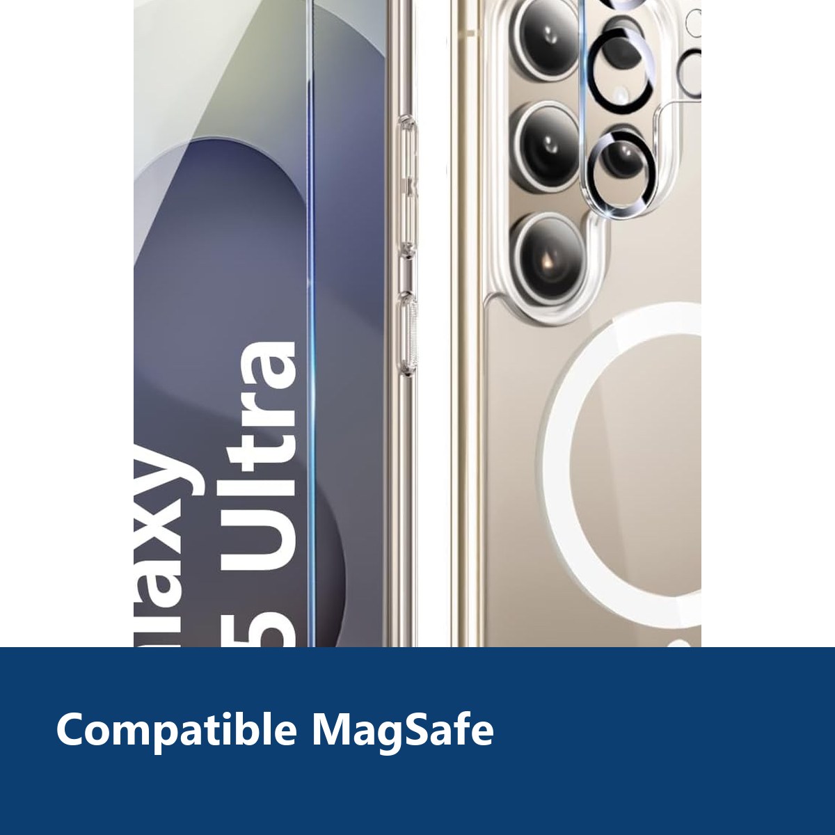 Vue de détail – Coque Silicone Transparente Compatible Magsafe + Verre Trempes et Protection Camera Arriere Pour Samsung Gala