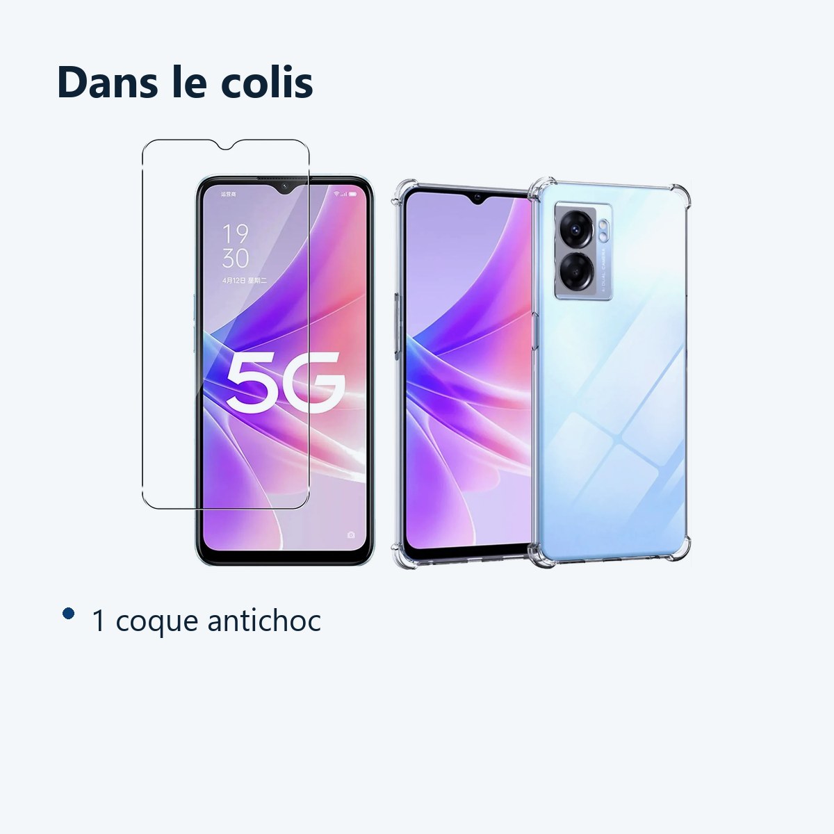 Contenu du colis – Coque Silicone Antichoc Angles Renforces + Vitre Protection Ecran Pour Oppo A77 5G / A57 5G