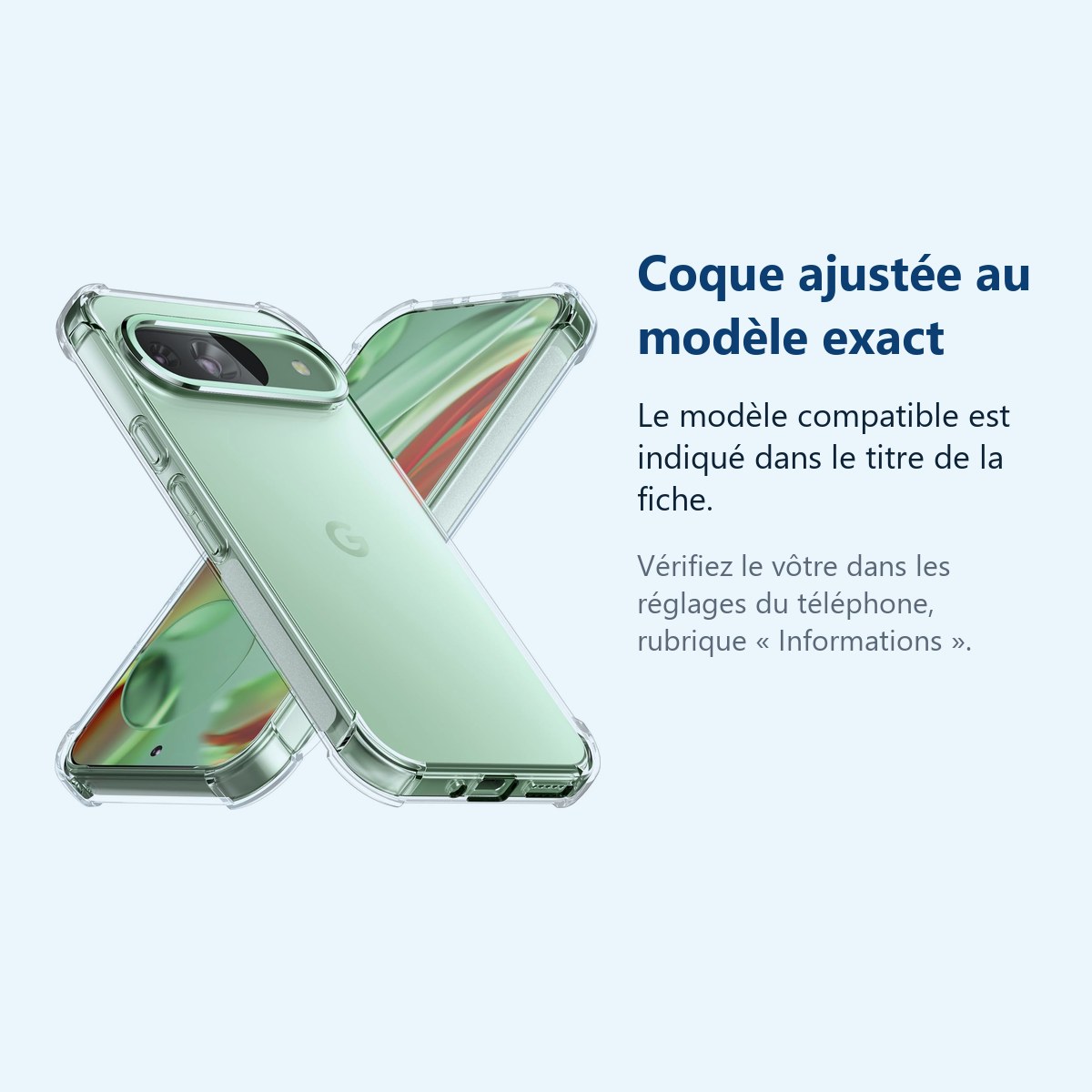 Accessoire ajusté au modèle exact – Coque Silicone Transparente Angles Renforces Pour Google Pixel 9 / 9 Pro