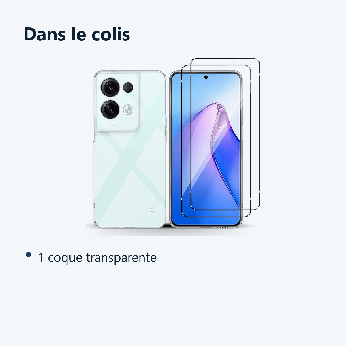 Contenu du colis – Coque Silicone Transparente + 2 Vitres Protection Ecran Pour Oppo Reno 8 Pro 5G