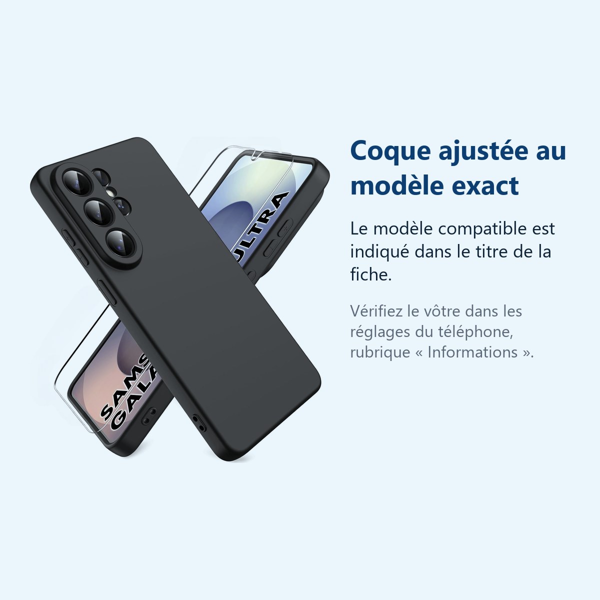 Accessoire ajusté au modèle exact – Coque Pour Samsung Galaxy S26 Ultra Silicone Noir + Verre Trempe