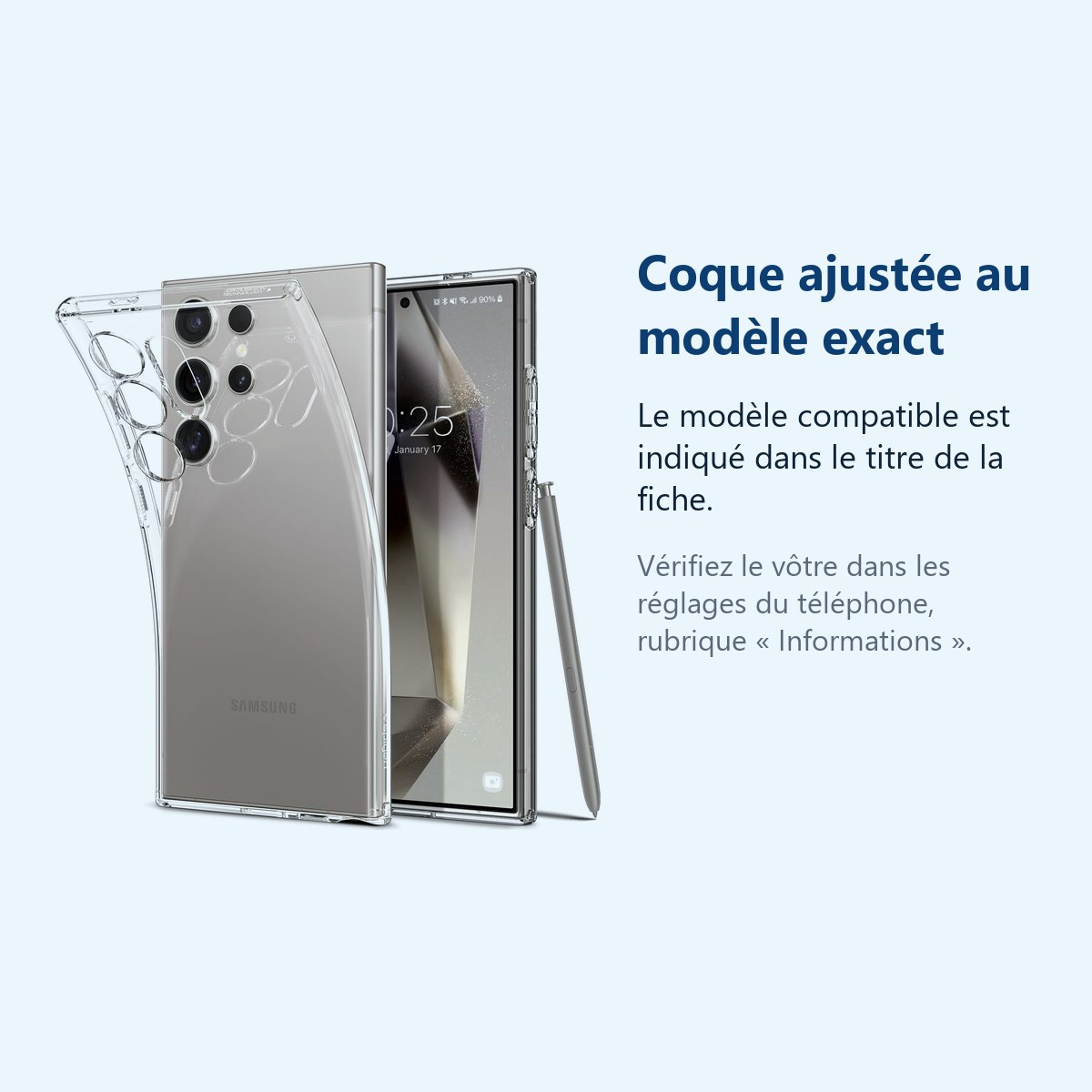 Accessoire ajusté au modèle exact – Coque Silicone Transparente Pour Samsung Galaxy S24 Ultra