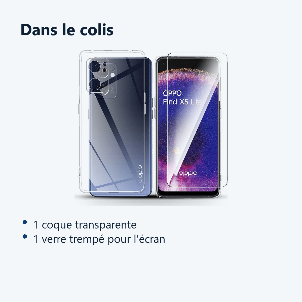 Contenu du colis – Coque Silicone Transparente + Verre Trempe Pour Oppo Find X5 Lite