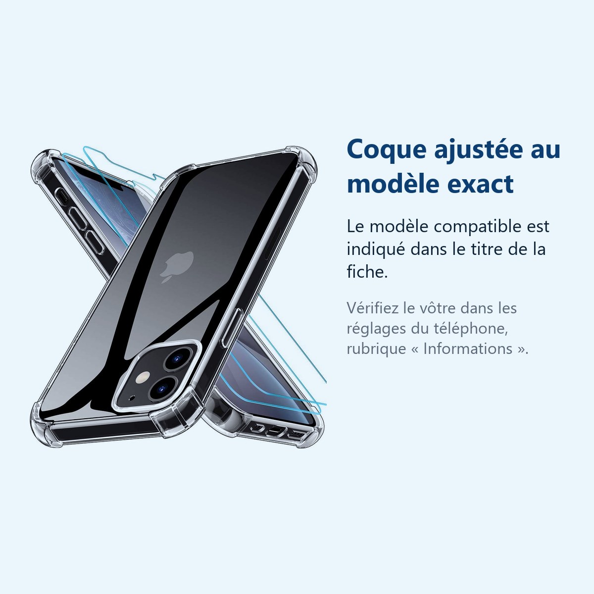 Accessoire ajusté au modèle exact – Coque Silicone Angles Renforces + 2 Vitres Protection Ecran Pour Apple iPhone 12