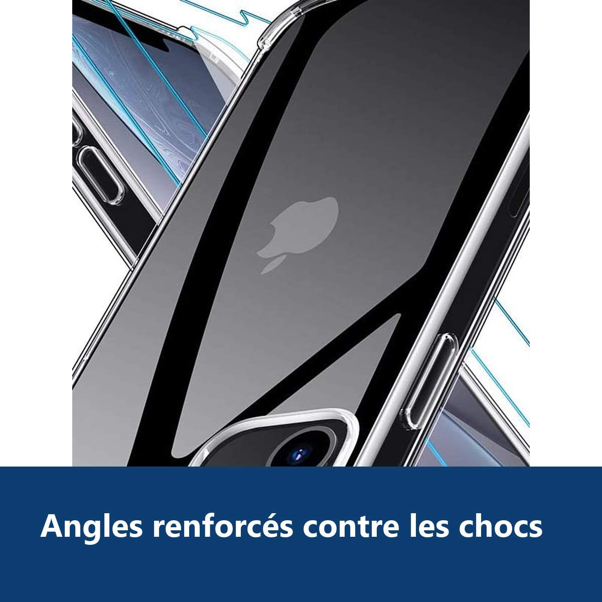 Vue de détail – Coque Silicone Angles Renforces + 2 Vitres Protection Ecran Pour Apple iPhone 12
