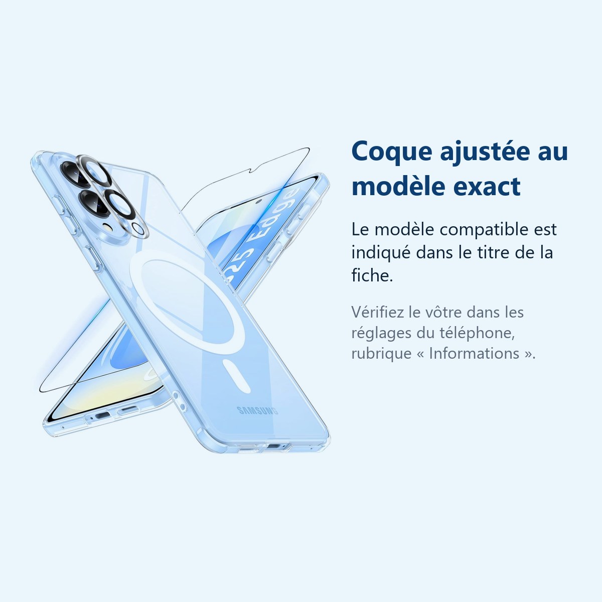 Accessoire ajusté au modèle exact – Coque Silicone Transparente Compatible Magsafe + Verre Trempes et Protection Camera Arrie