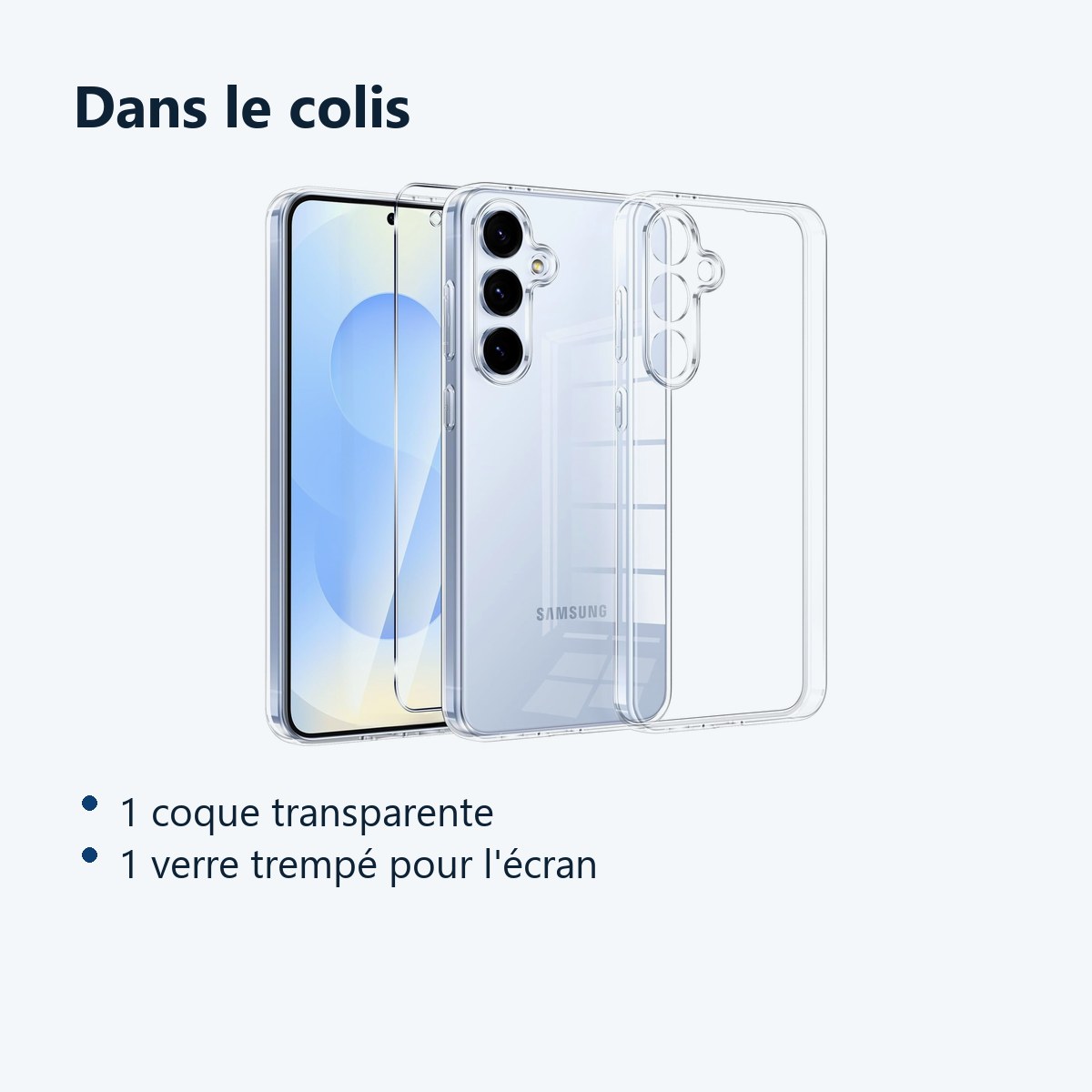 Contenu du colis – Coque Silicone Transparente + Verre Trempe Pour Samsung Galaxy S25
