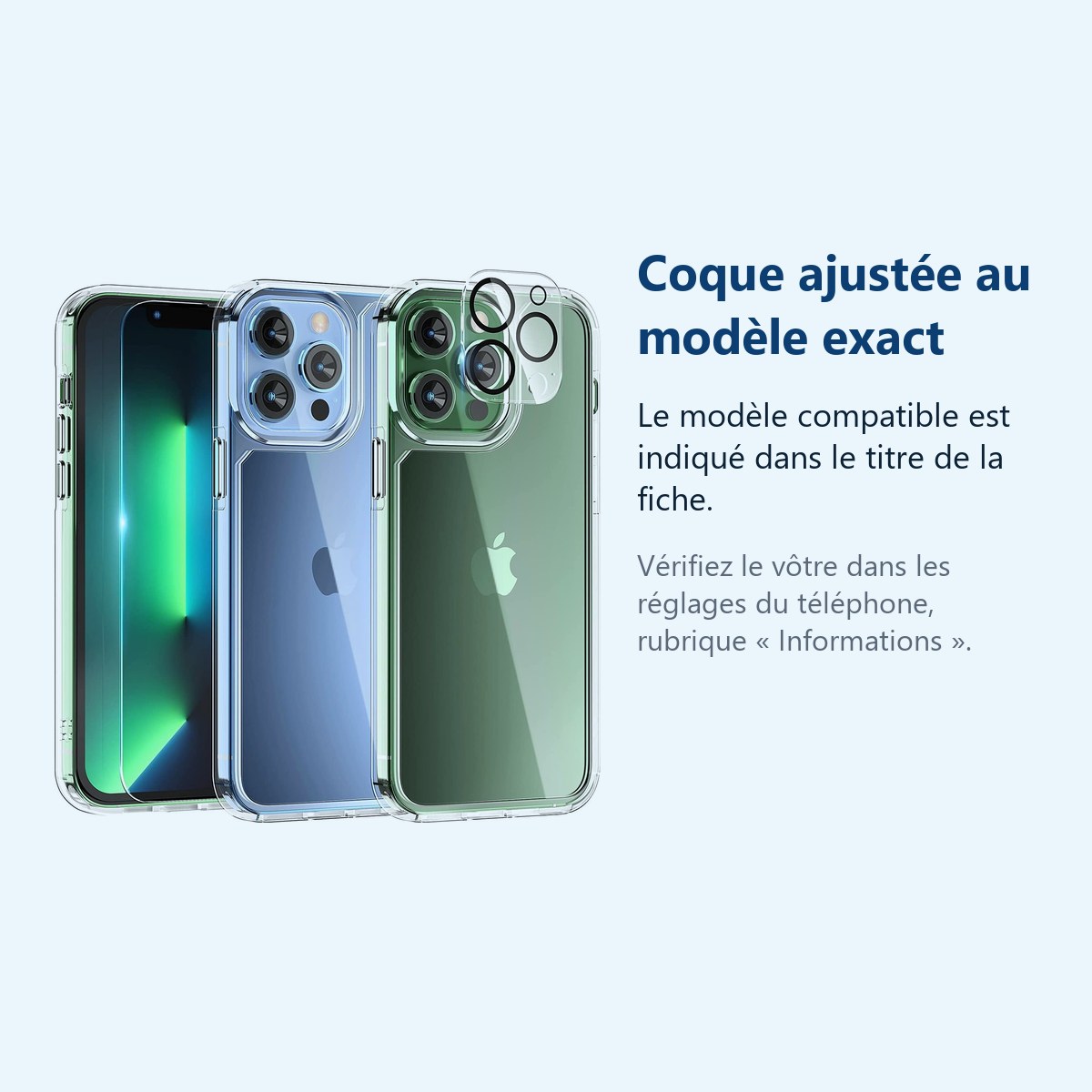 Accessoire ajusté au modèle exact – Coque Silicone Transparente + Verre Trempe et Protection Camera Arriere Pour iPhone 13 Pr