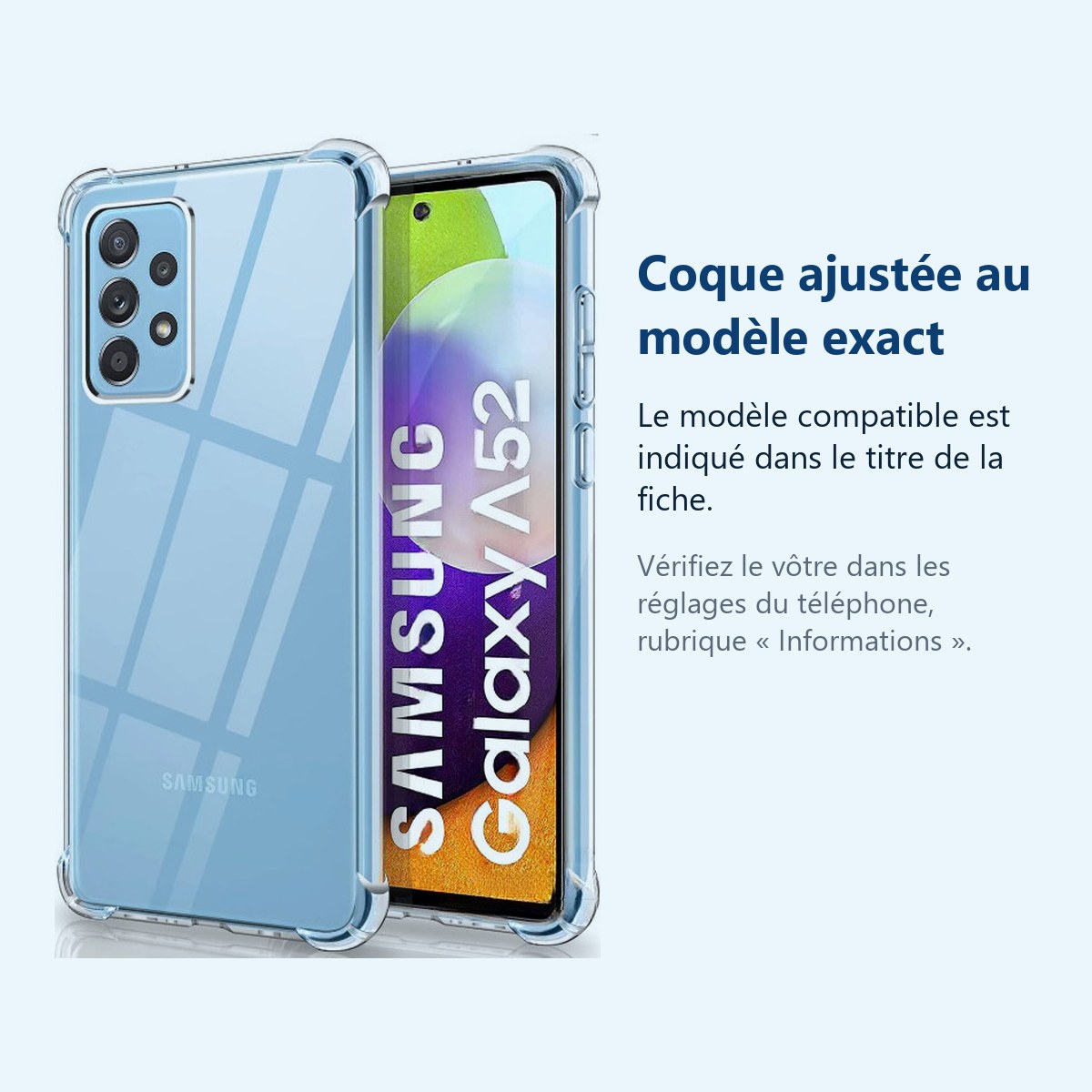 Accessoire ajusté au modèle exact – Coque Silicone Transparente Angles Renforces Pour Samsung A53 5G