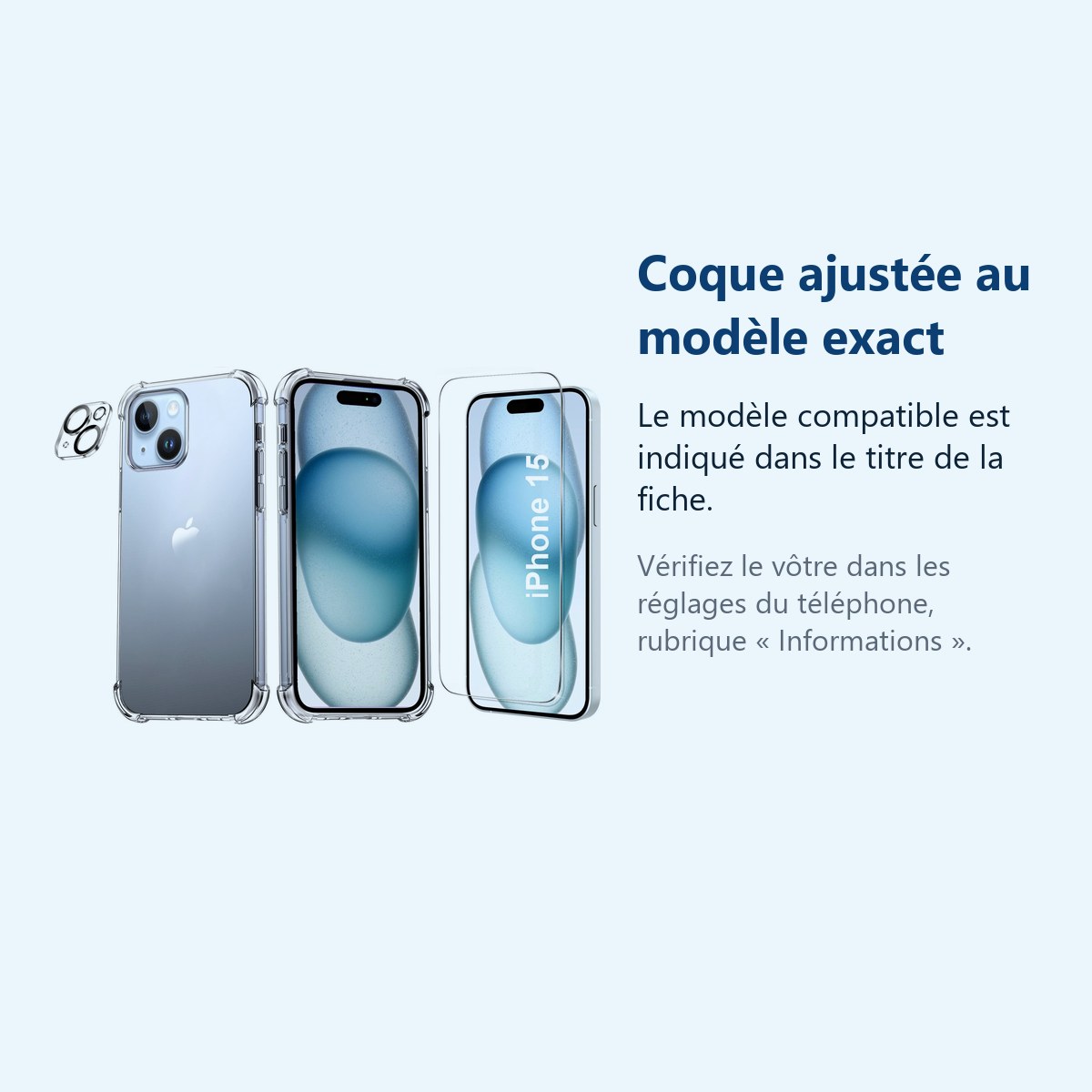 Accessoire ajusté au modèle exact – Coque Silicone Transparente Angles Renforces + Verre Trempe et Protection Camera Arriere