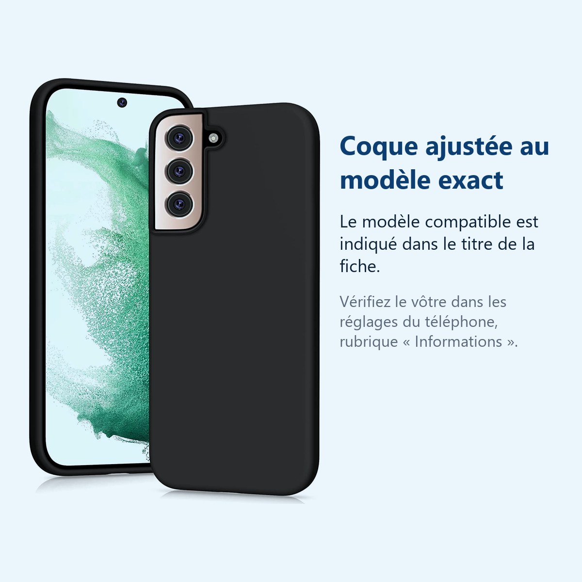 Accessoire ajusté au modèle exact – Coque Pour Samsung Galaxy S22 5G Silicone Noire
