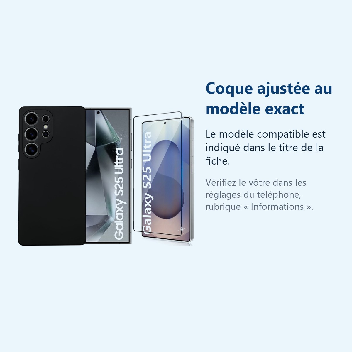 Accessoire ajusté au modèle exact – Coque Pour Samsung Galaxy S25 Ultra Silicone Noir + Verre Trempe