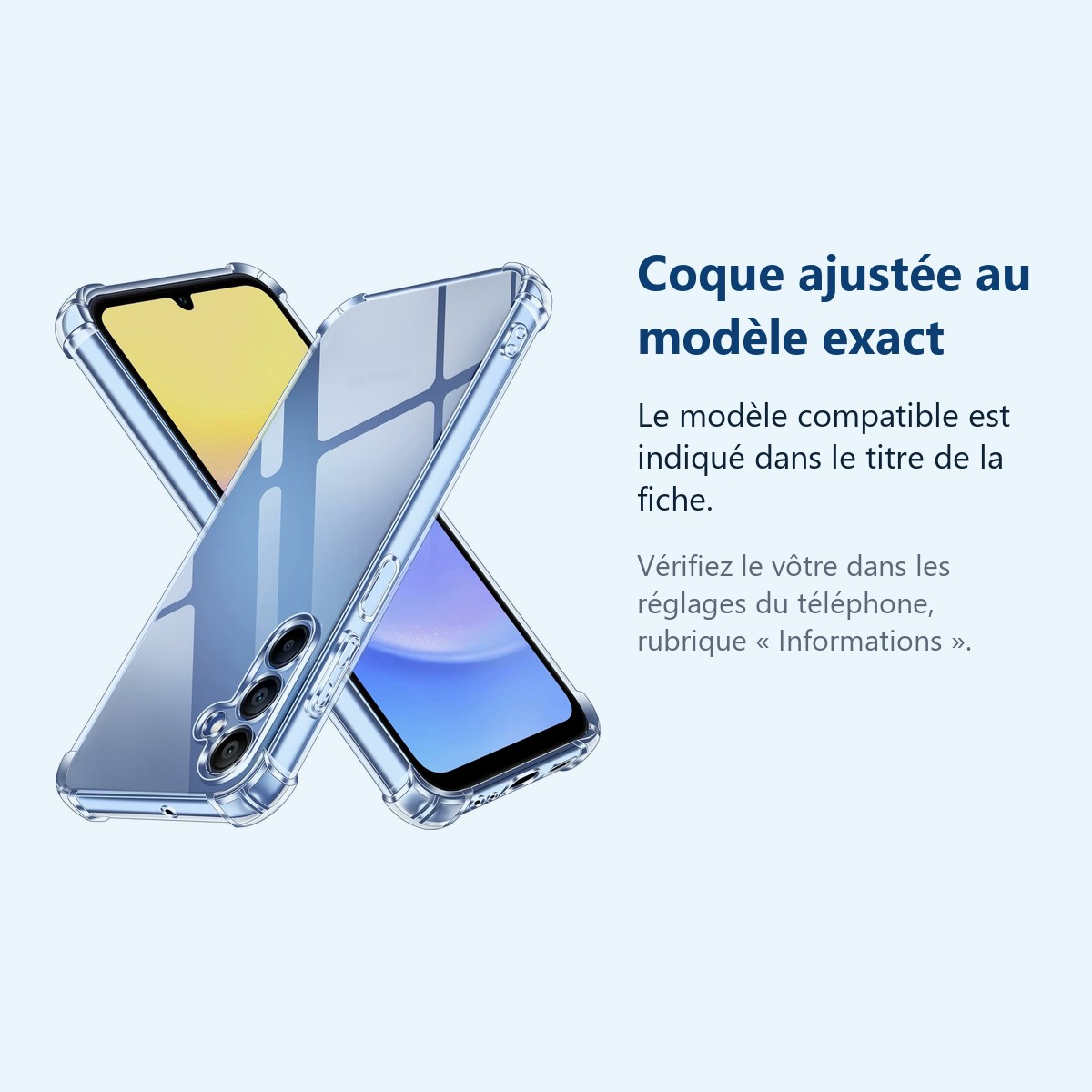 Accessoire ajusté au modèle exact – Coque Pour Samsung Galaxy A15 Silicone Transparente Angles Renforces