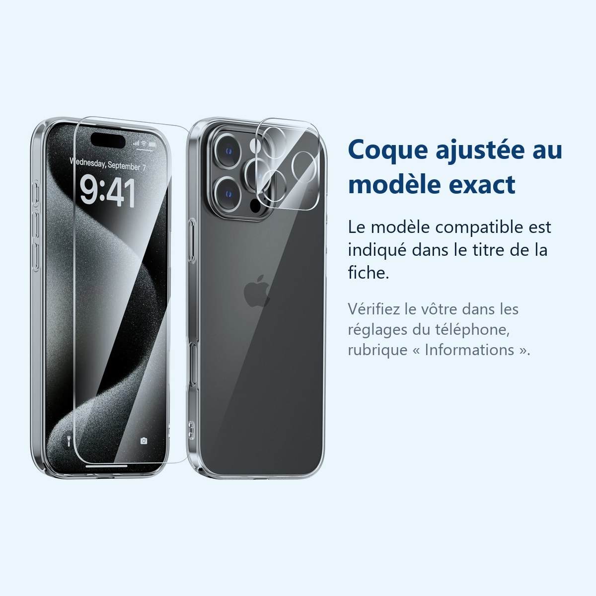 Accessoire ajusté au modèle exact – Coque Silicone Transparente + Verre Trempe et Protection Camera Arriere Pour iPhone 16 Pr