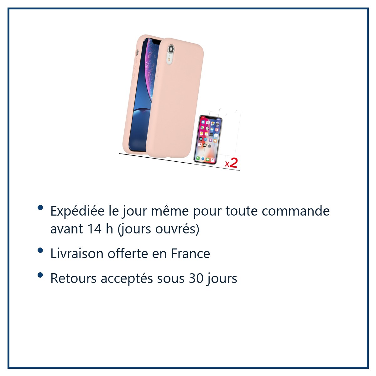 Expédition le jour même, livraison offerte, retours sous 30 jours – Coque Silicone pour iPhone Xr Rose Antichoc + 2 Verres Tr