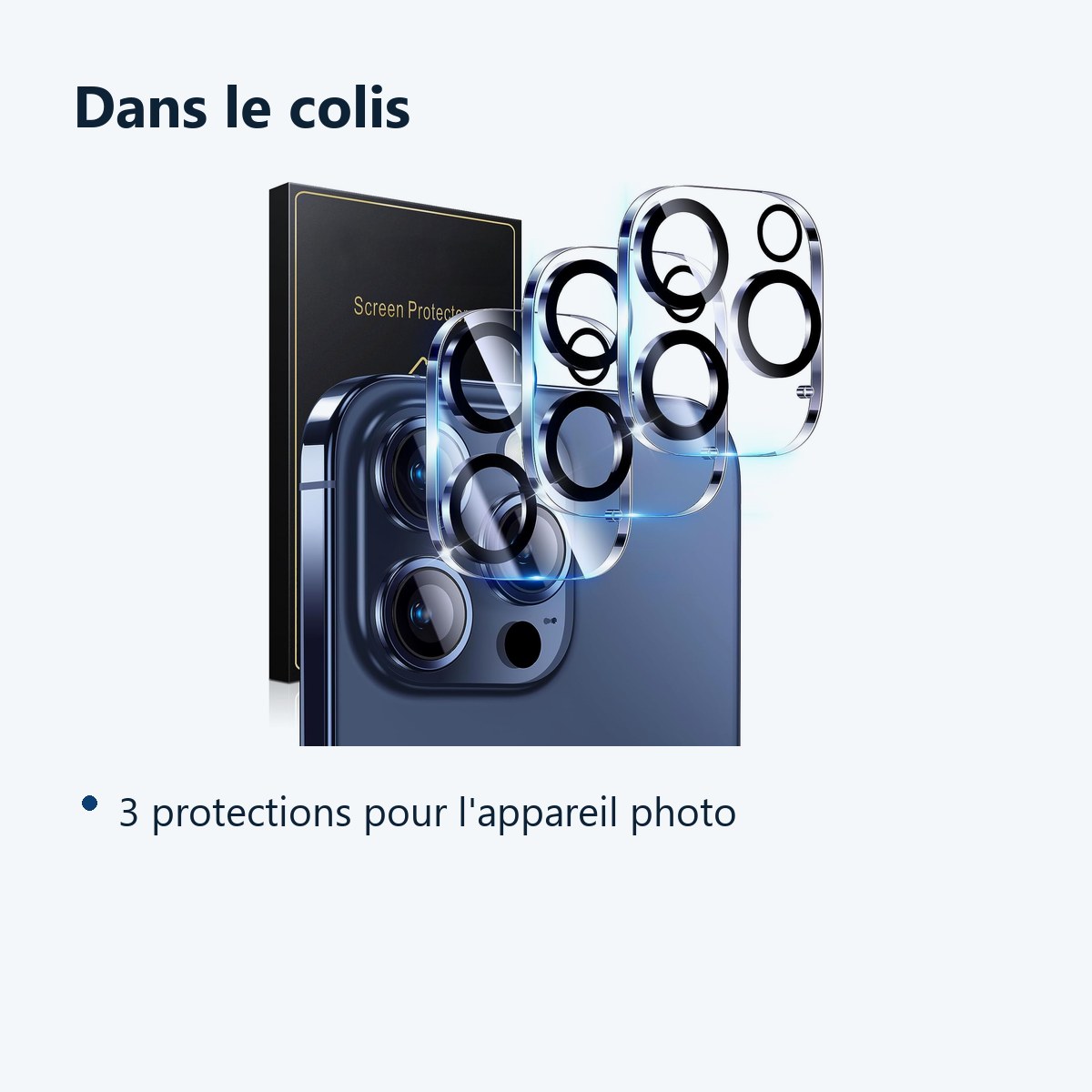 Contenu du colis – Verres Protection Camera Arriere X3 Pour iPhone 15 Pro Max