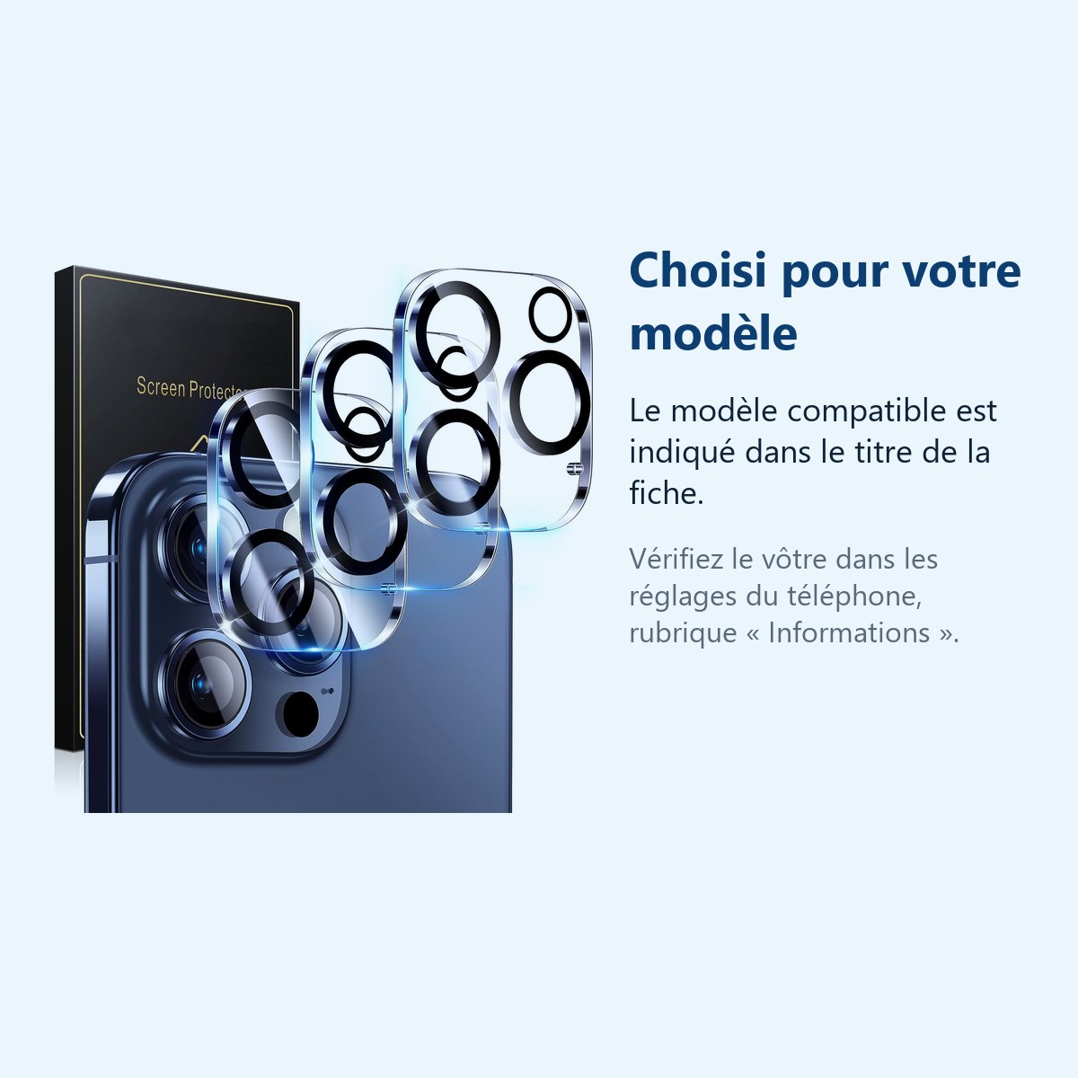 Accessoire ajusté au modèle exact – Verres Protection Camera Arriere X3 Pour iPhone 15 Pro Max