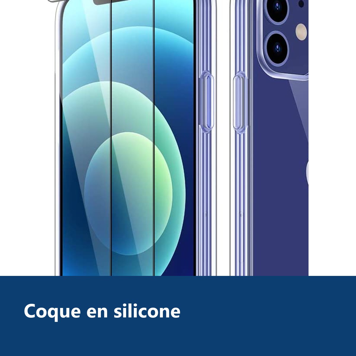 Vue de détail – Coque Silicone + 2 Vitres Protection Ecran Pour Apple iPhone 12 PRO MAX