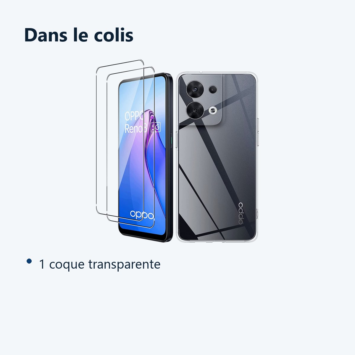 Contenu du colis – Coque Silicone Transparente + 2 Vitres Protection Ecran Pour Oppo Reno 8 5G