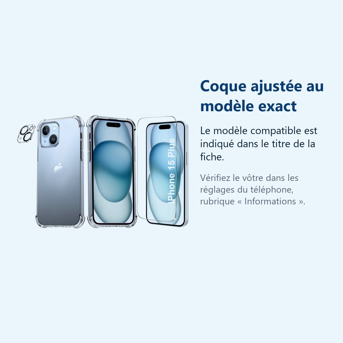 Accessoire ajusté au modèle exact – Coque Silicone Transparente Angles Renforces + Verre Trempe et Protection Camera Arriere