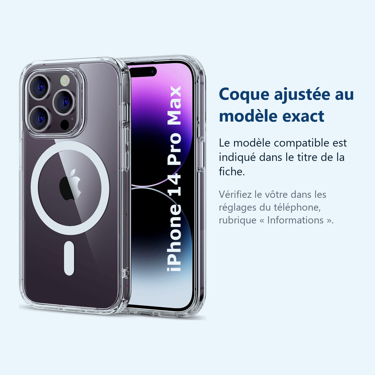 Accessoire ajusté au modèle exact – Coque Silicone Transparente Compatible Magsafe Pour iPhone 14 Pro Max