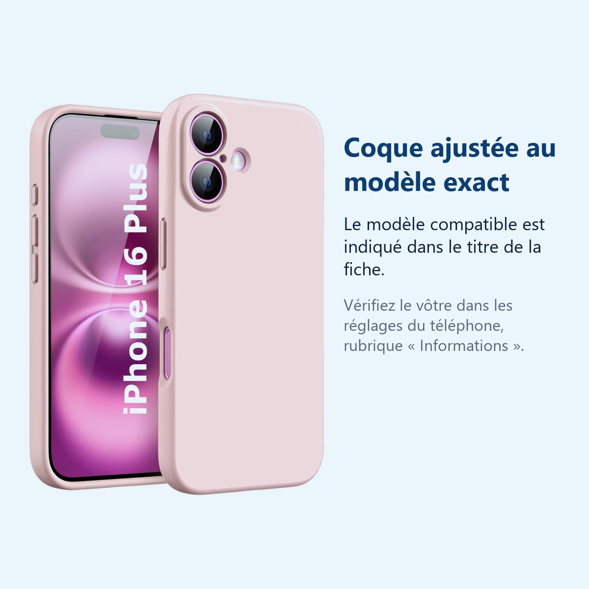 Accessoire ajusté au modèle exact – Coque Silicone Rose Pour iPhone 16 Plus